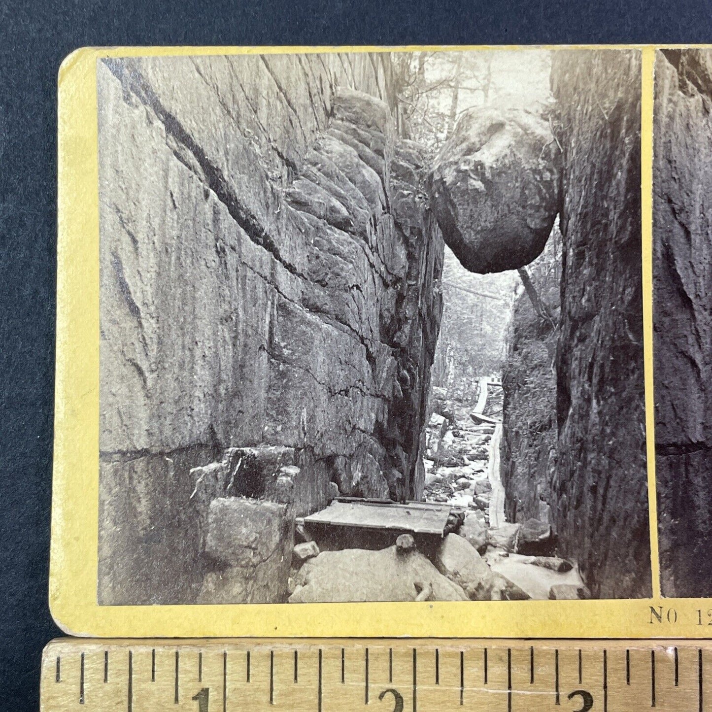 Franconia Notch First Boardwalk Stereoview Photo BW Kilburn Antique c1870 X952