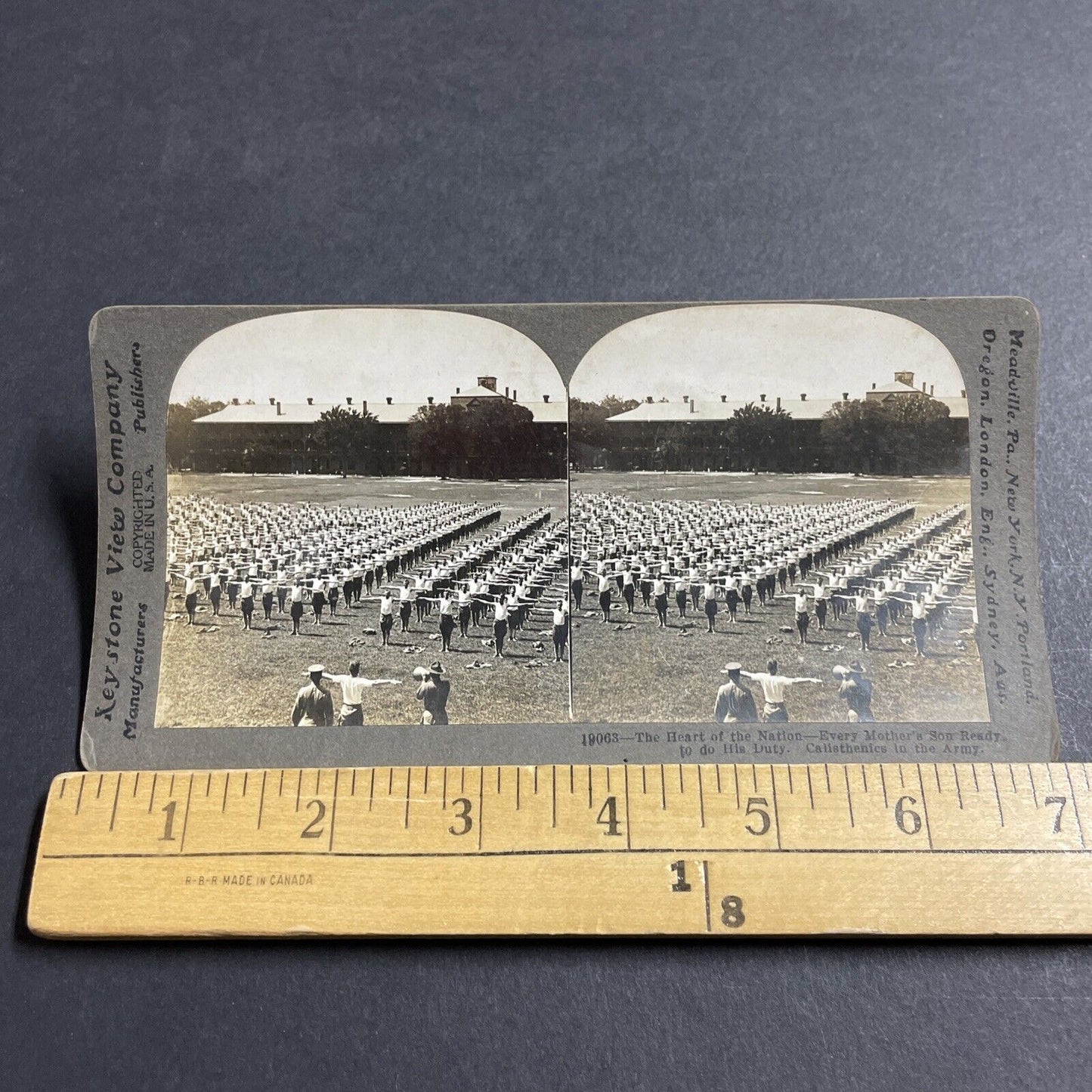 Antique 1910s US Army Calisthenics Routine Stereoview Photo Card P5063