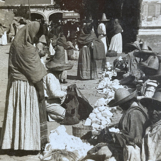 Antique 1909 Trading Salt At Market Cuernavaca Mexico Stereoview Photo Card 2066