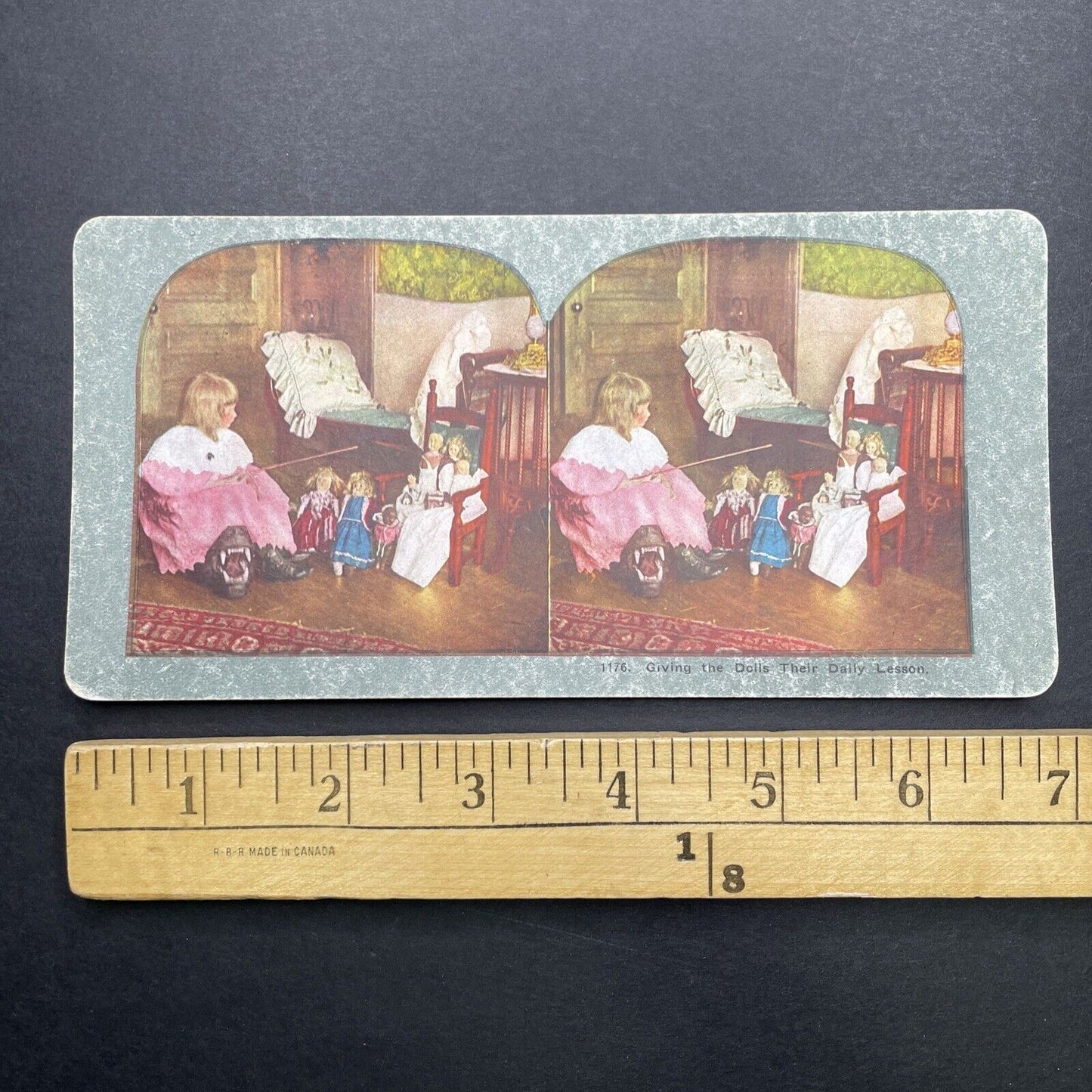 Antique 1898 Child Playing On A Bearskin Rug Stereoview Photo Card P580-003