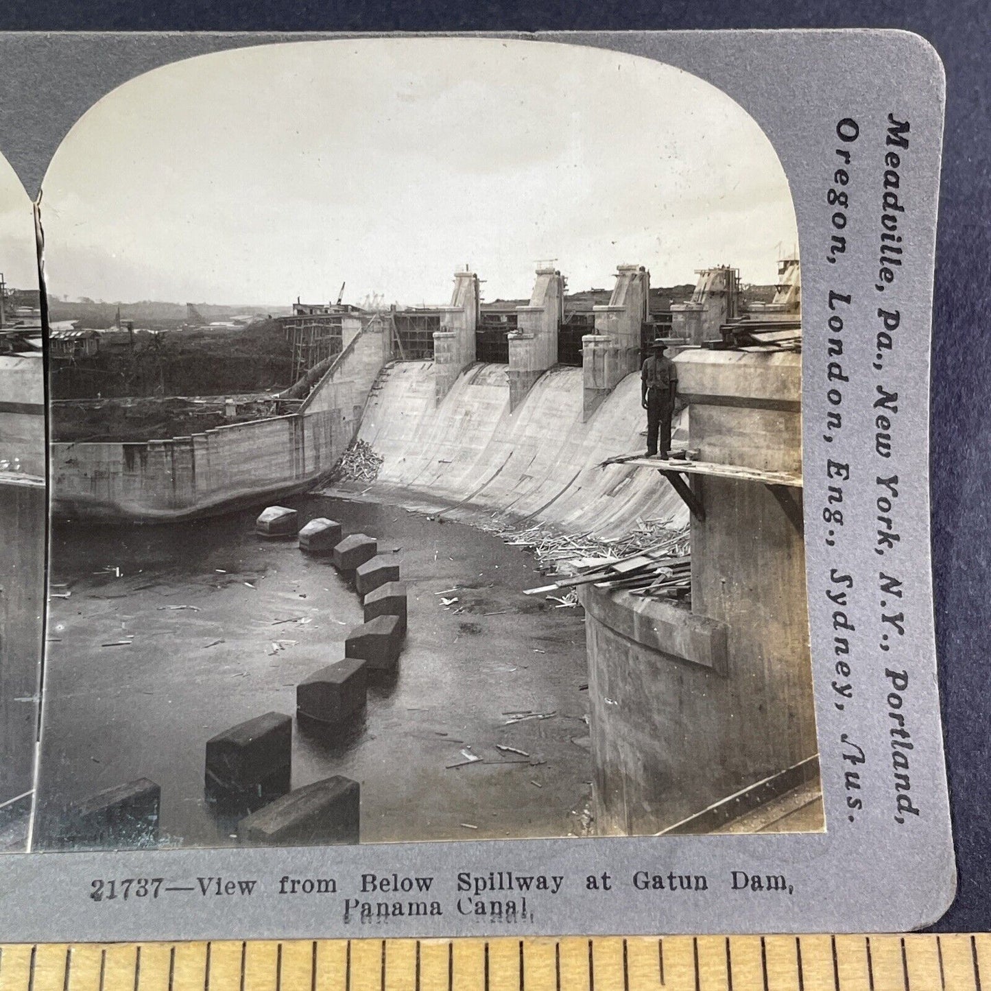 Base of Gatun Dam Spillway in Panama Stereoview Antique c1913 Y2824