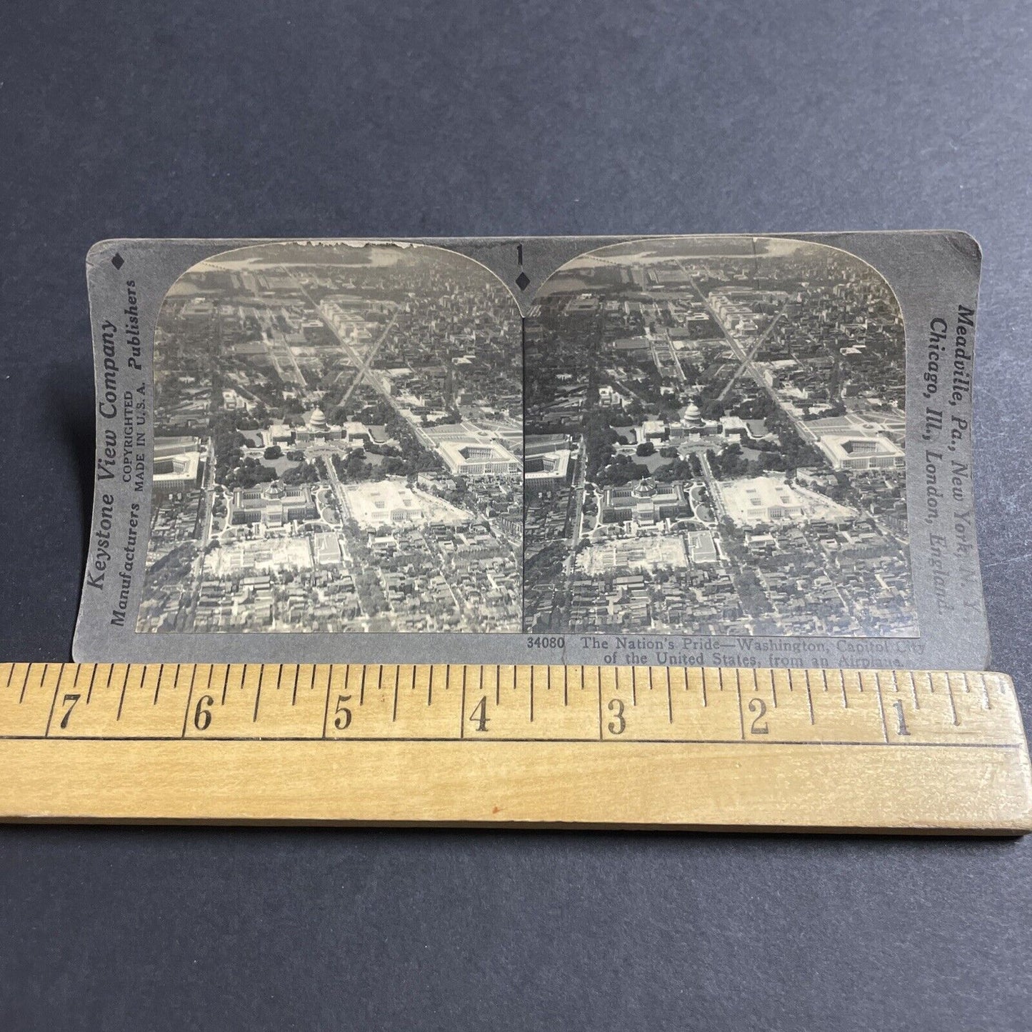 Antique 1930s Washington DC Aerial View Stereoview Photo Card P5002