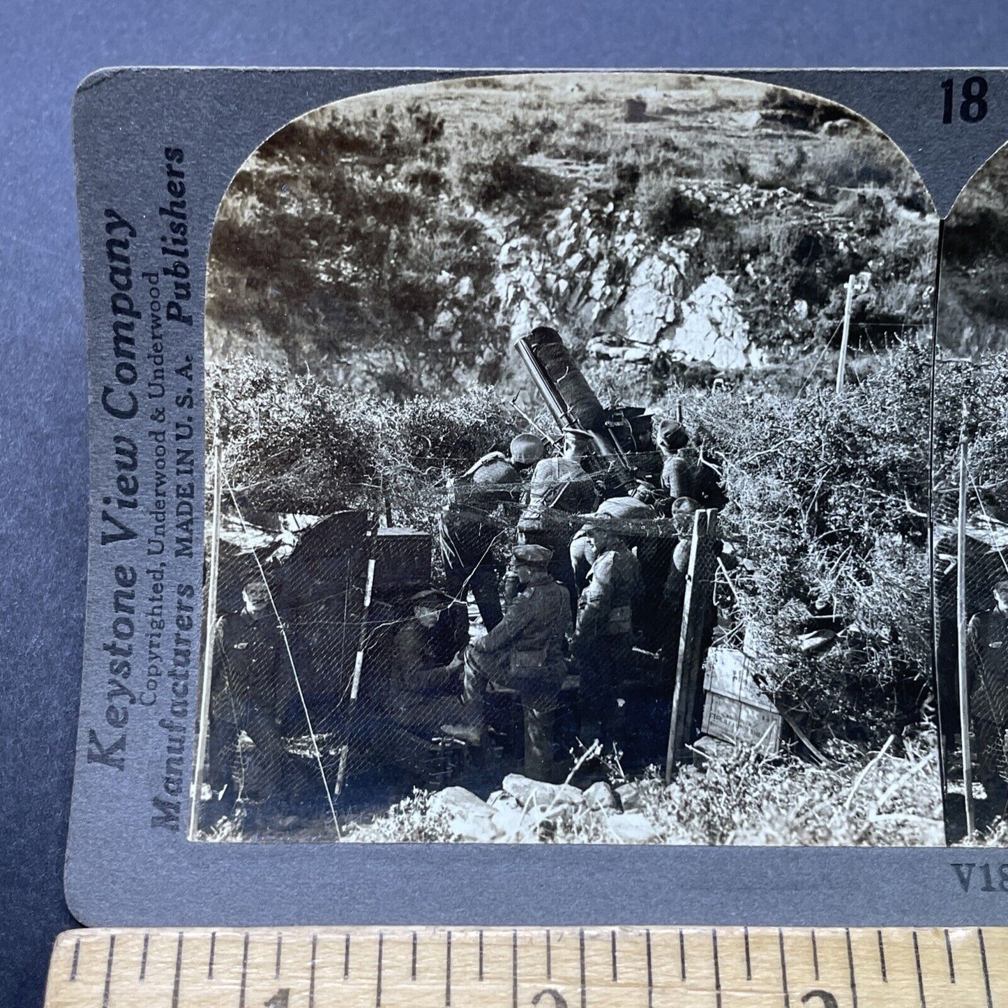 Antique 1917 Anti-Aircraft Guns Cannons WW1 Greece Stereoview Photo Card P2810