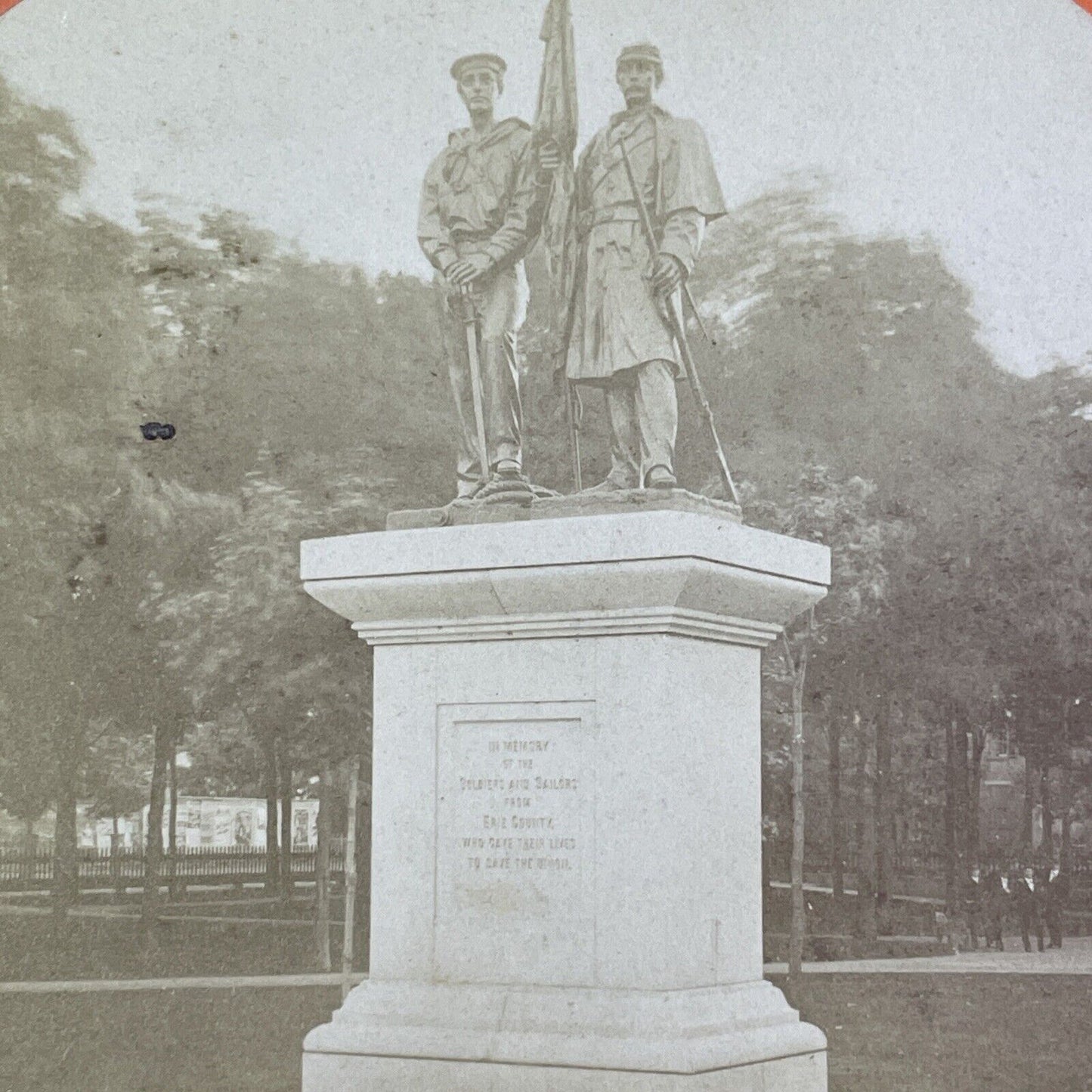 Union Civil War Monument Stereoview Erie Pennsylvania Antique c1872 X3158