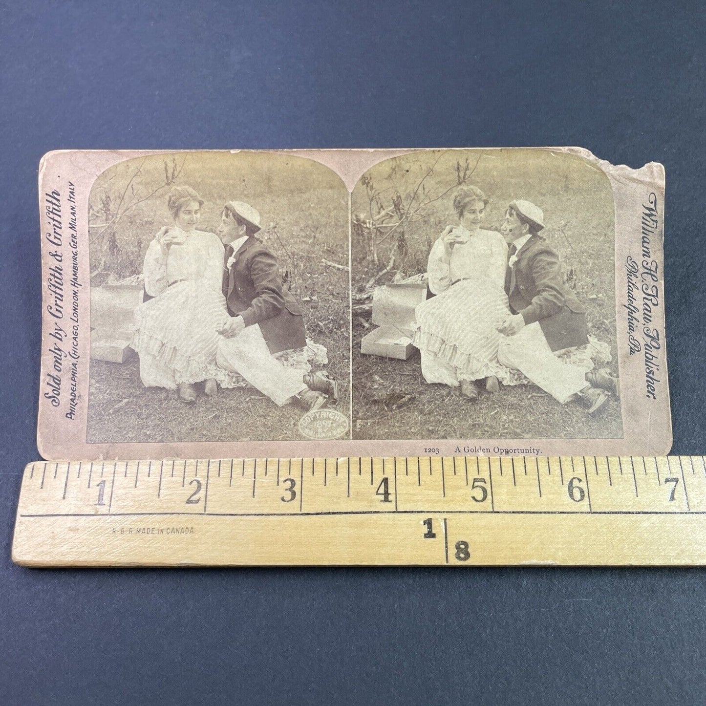 Antique 1897 Man And Woman Have Picnic Sandwiches Stereoview Photo Card P3337