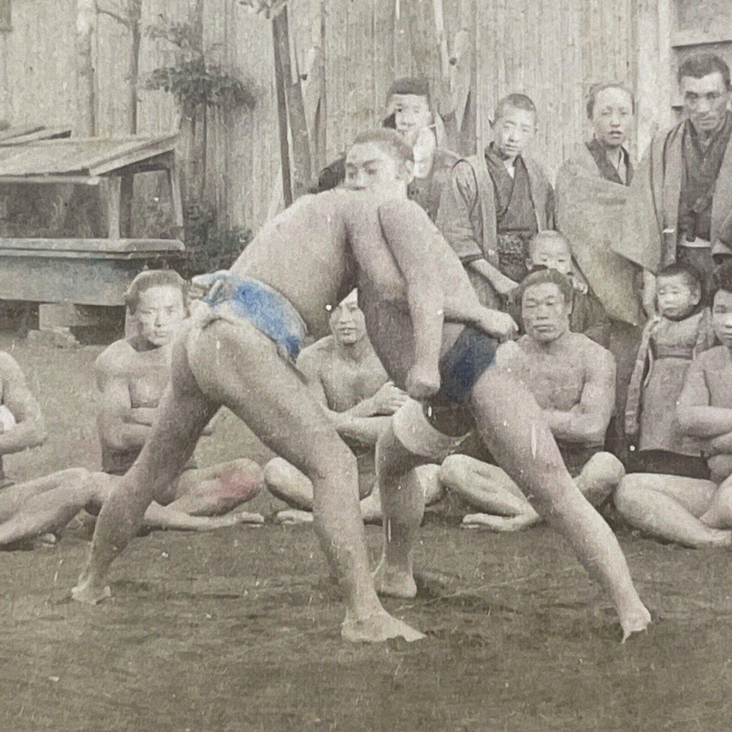 Japanese Sumo Wrestling Japan Stereoview Very Early Photo Antique c1868 X2436