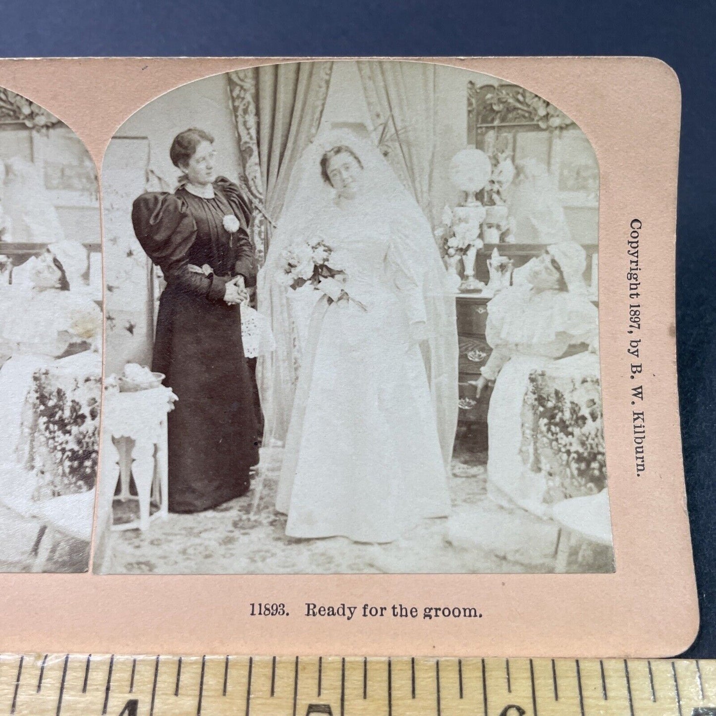 Antique 1897 Bride Is Ready For Her Wedding Stereoview Photo Card P2954