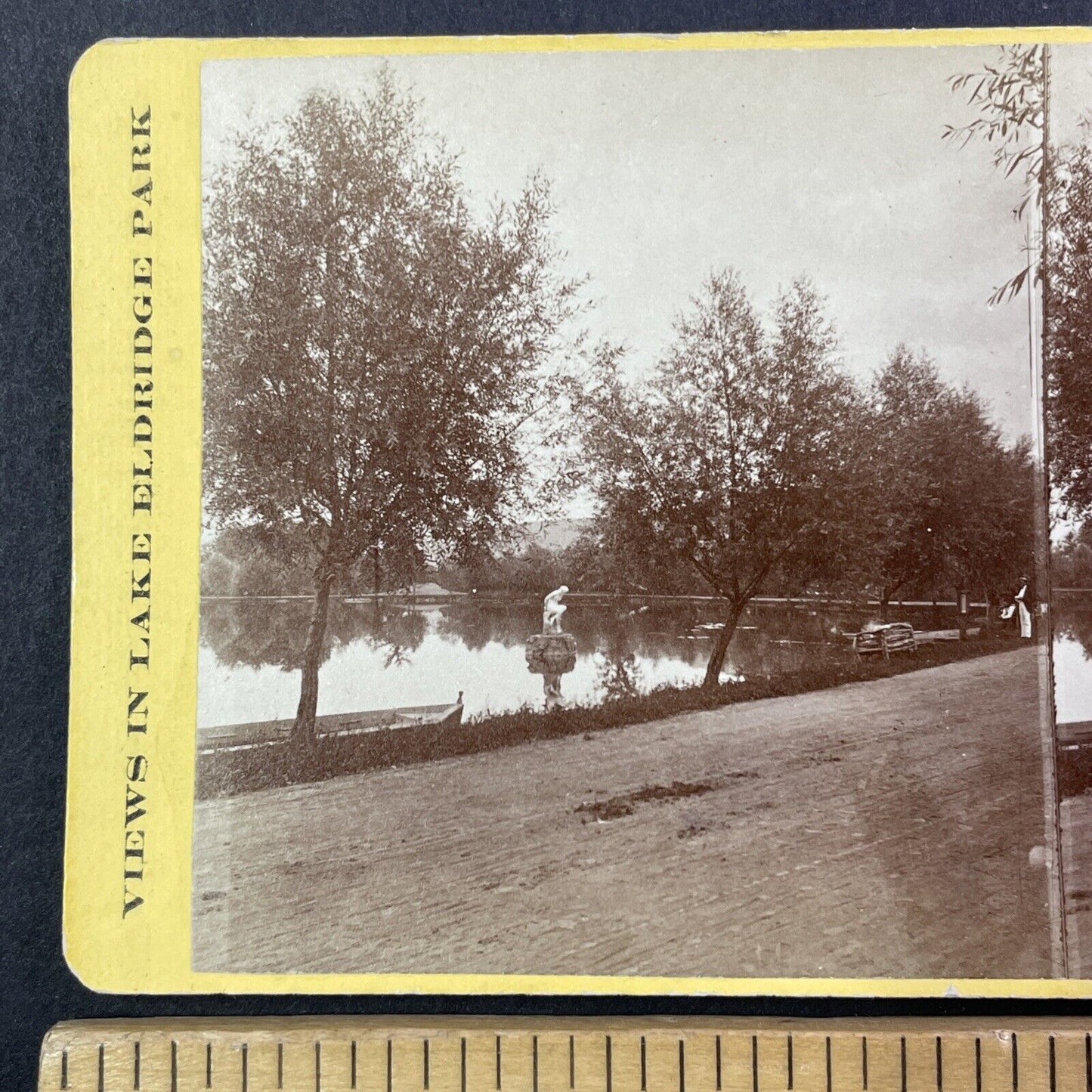 Eldridge Lake Park Elmira New York Stereoview J.H. Whitley Antique c1870s Y537