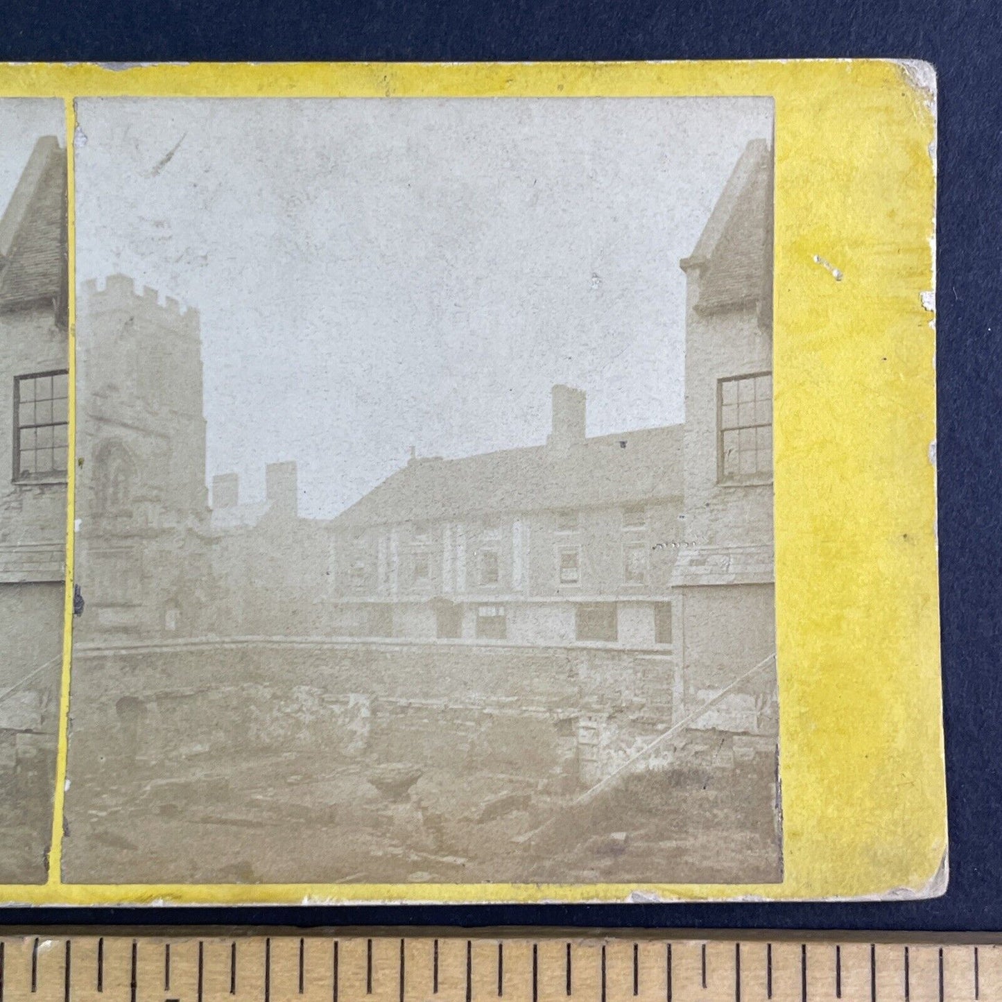 Shakespeare's School Stratford-On-Avon Guildhall Stereoview Antique c1870 X3591