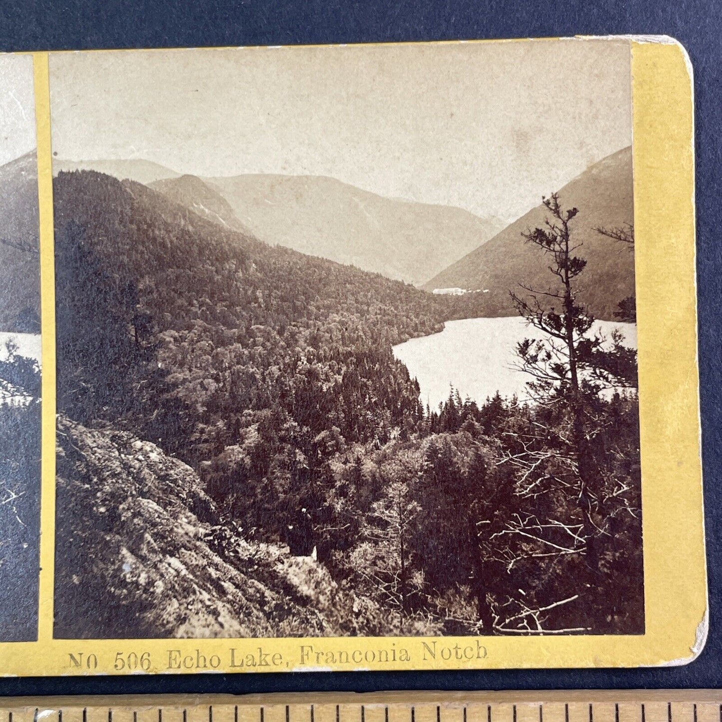 Echo Lake Franconia Notch New Hampshire Stereoview BW Kilburn c1870s Y940