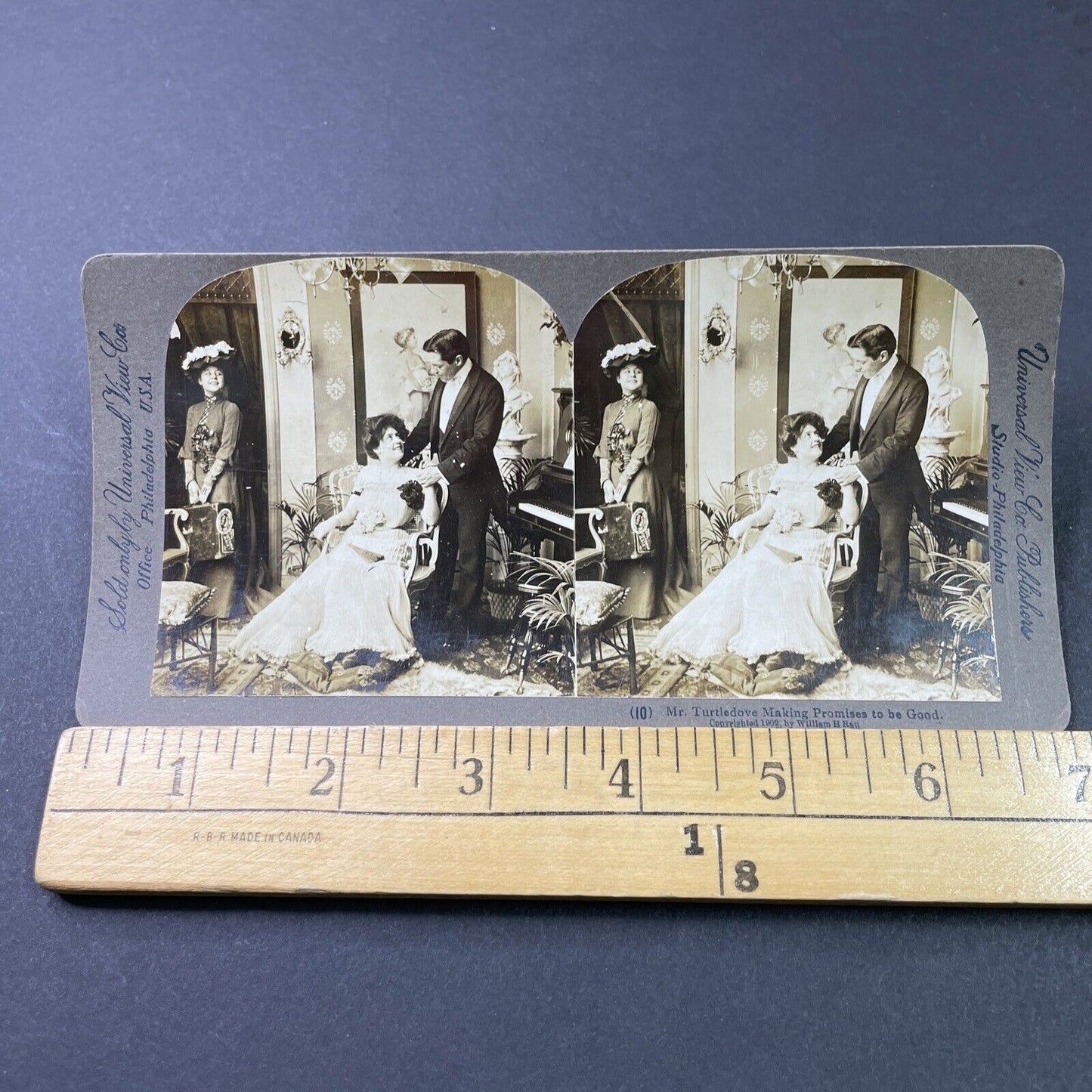 Antique 1902 New Maid Flirts With Married Man Stereoview Photo Card P2909