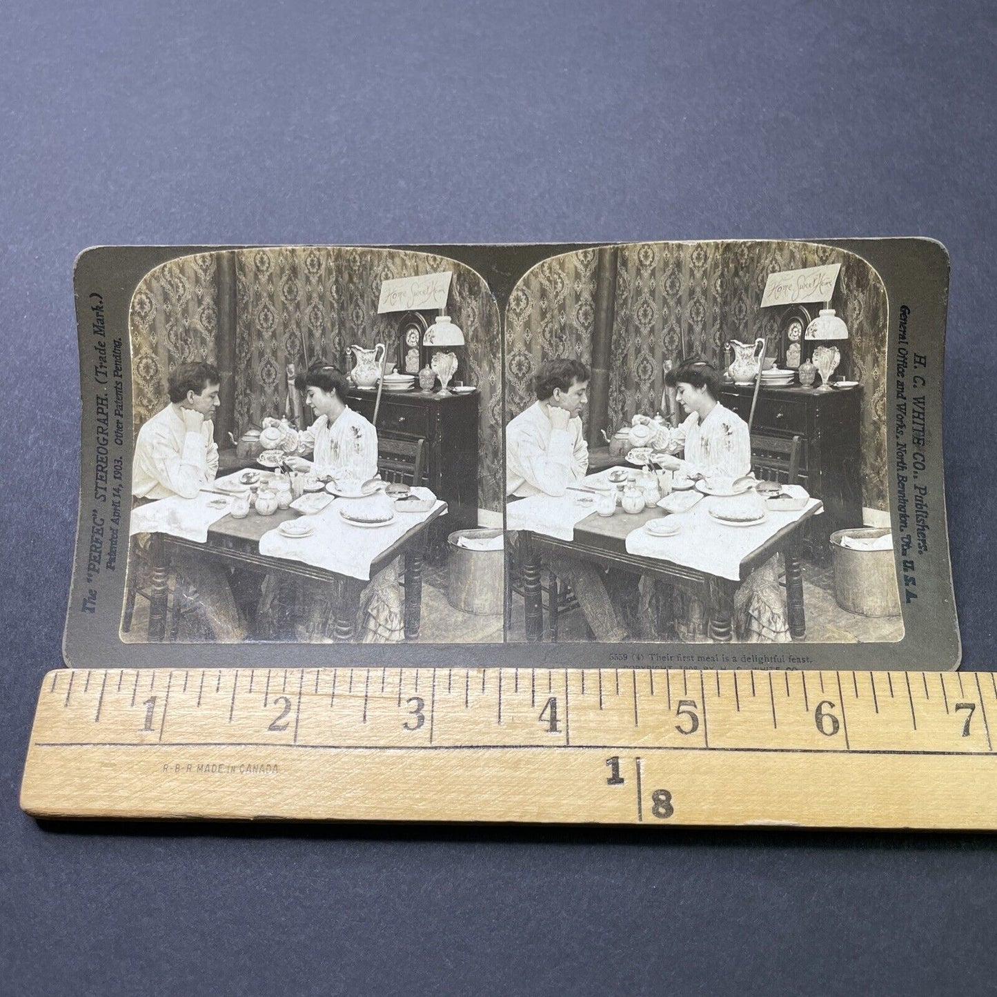 Antique 1903 Man And Woman Eat Hamburgers Stereoview Photo Card P2705