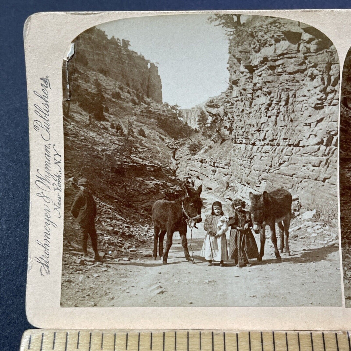 Antique 1894 Exploring Williams Canyon Colorado Stereoview Photo Card V3280