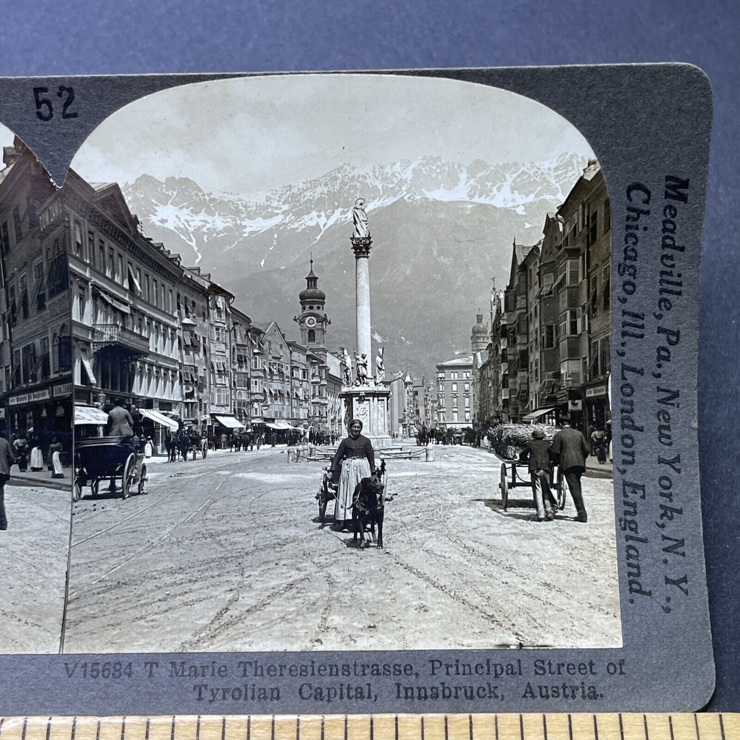 Antique 1910s Woman With Dog Cart Innsbruck Austria Stereoview Photo Card P2733