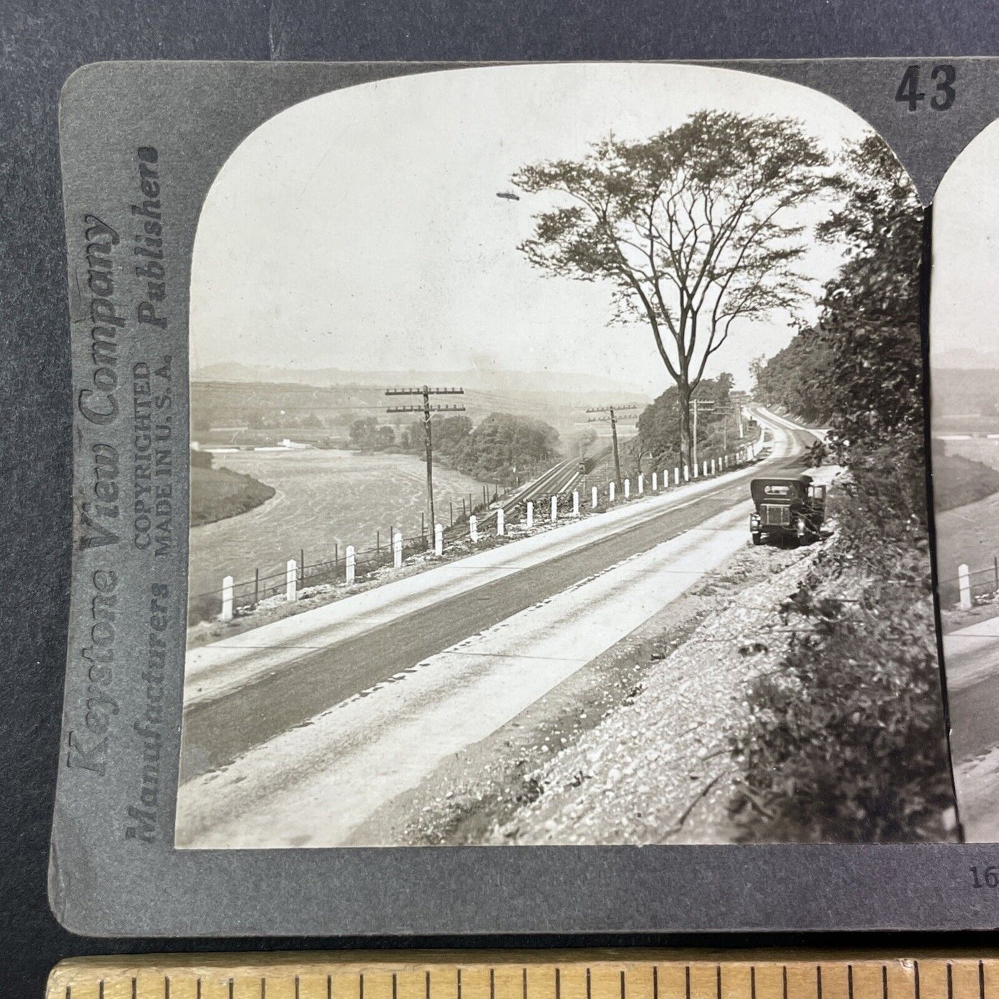 Railroad and Canal Near Utica New York Stereoview Antique c1920s Y523