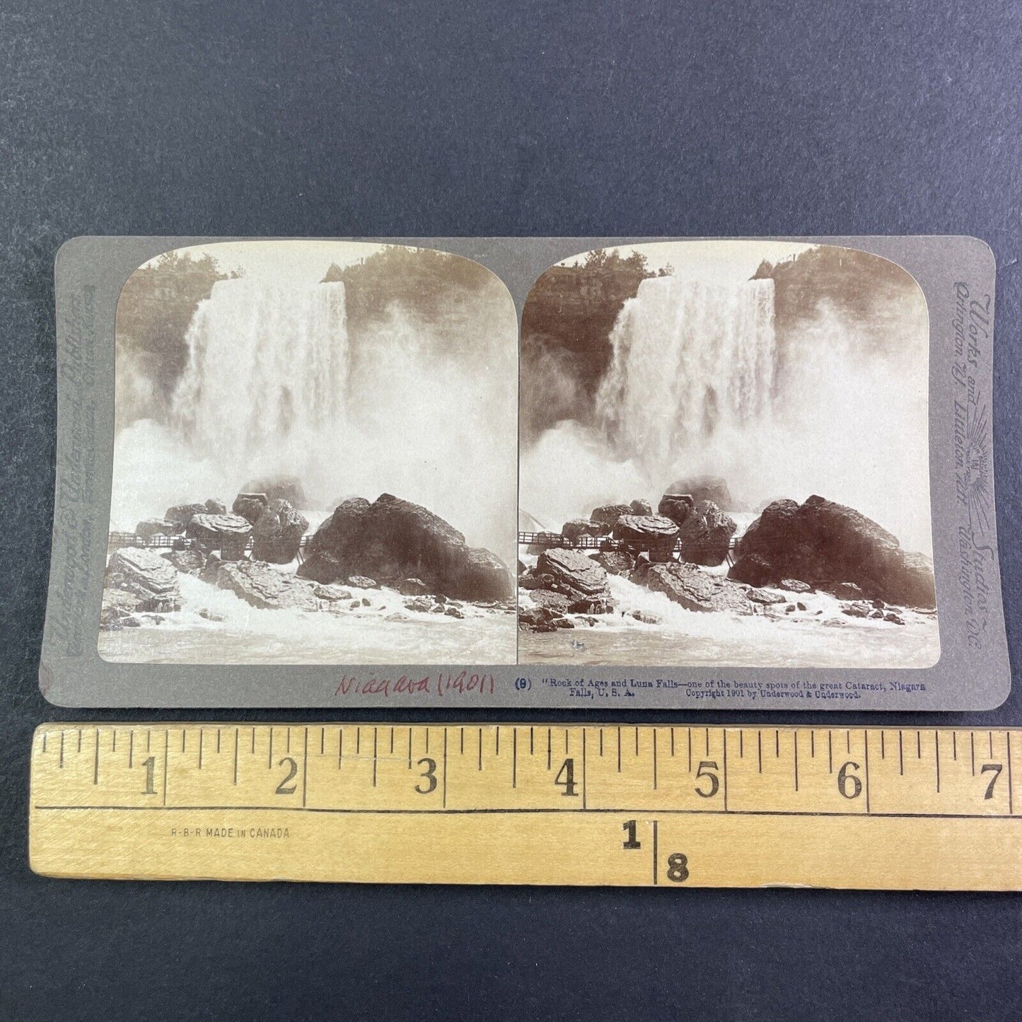 Rock of Ages Bottom of Niagara Falls Stereoview Underwood Antique c1901 Y2754