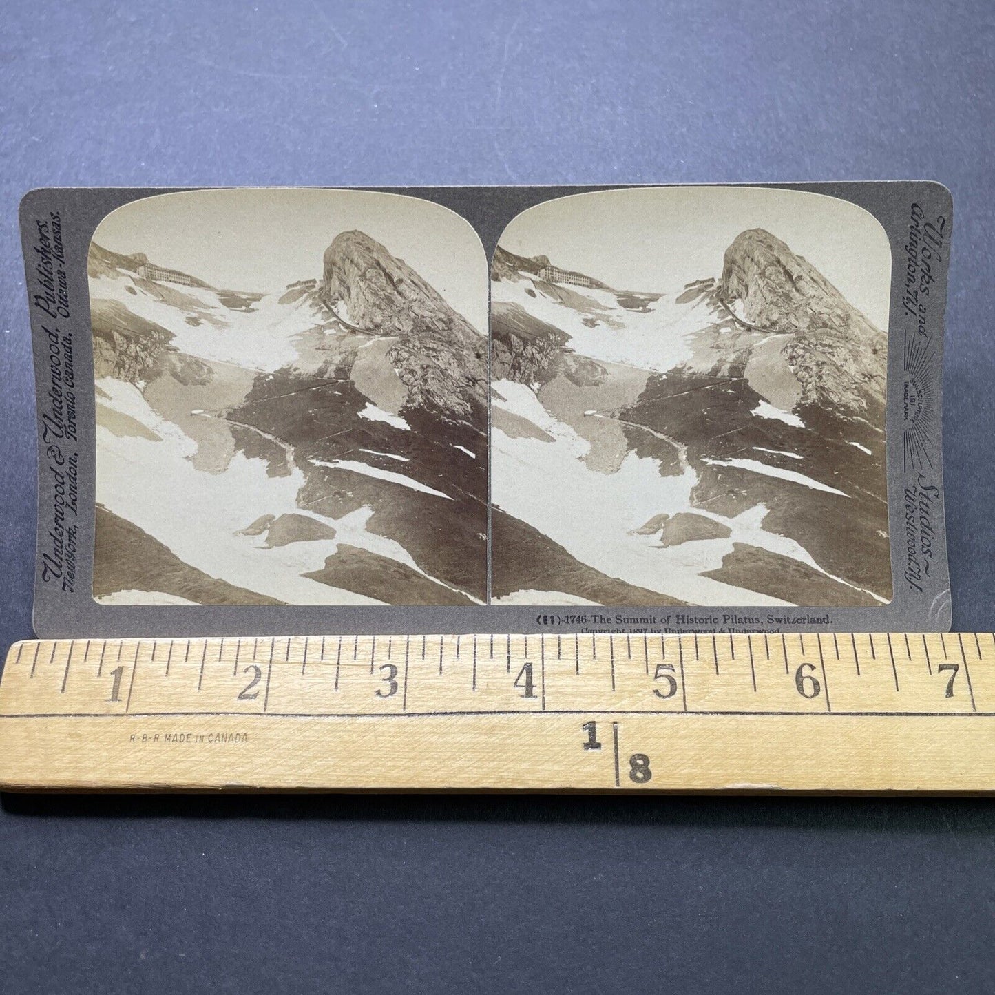 Antique 1897 Mount Pilatus Summit Early Photograph Stereoview Photo Card P2376