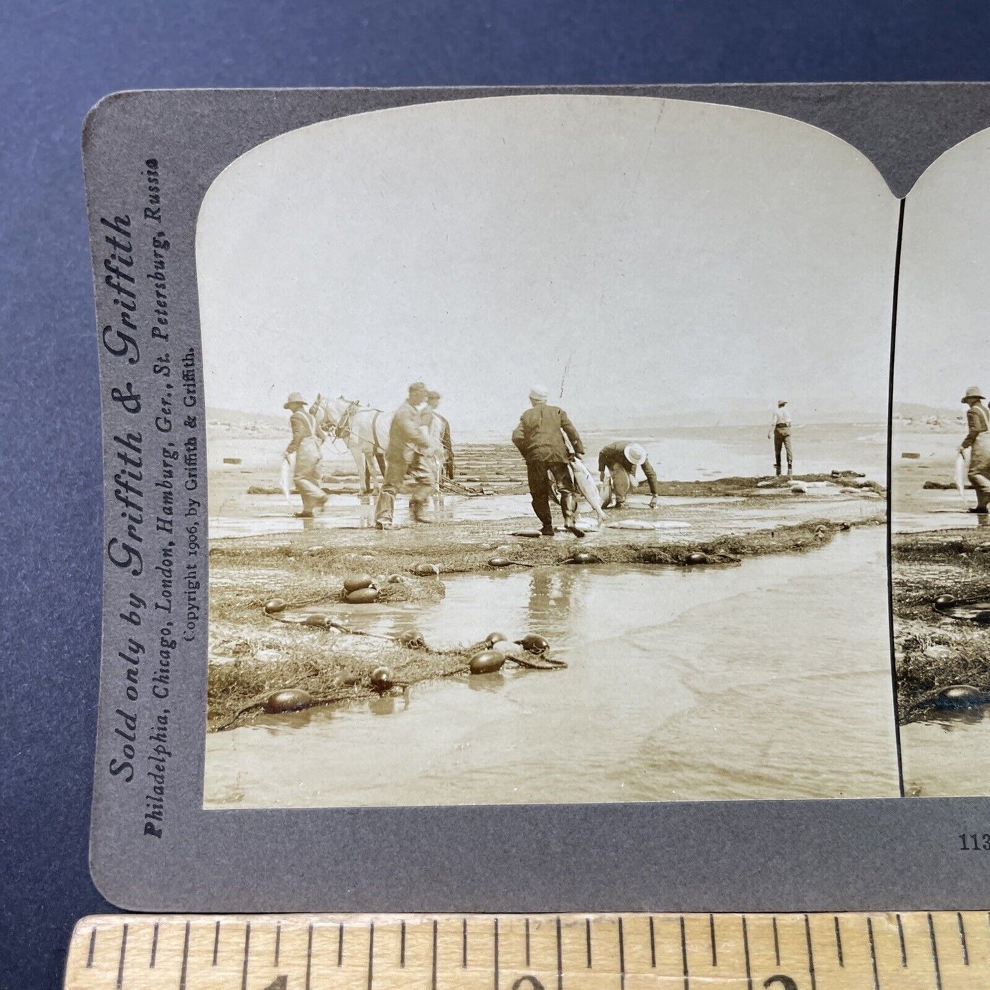 Antique 1906 Salmon Fishing Columbia River Oregon Stereoview Photo Card P3068