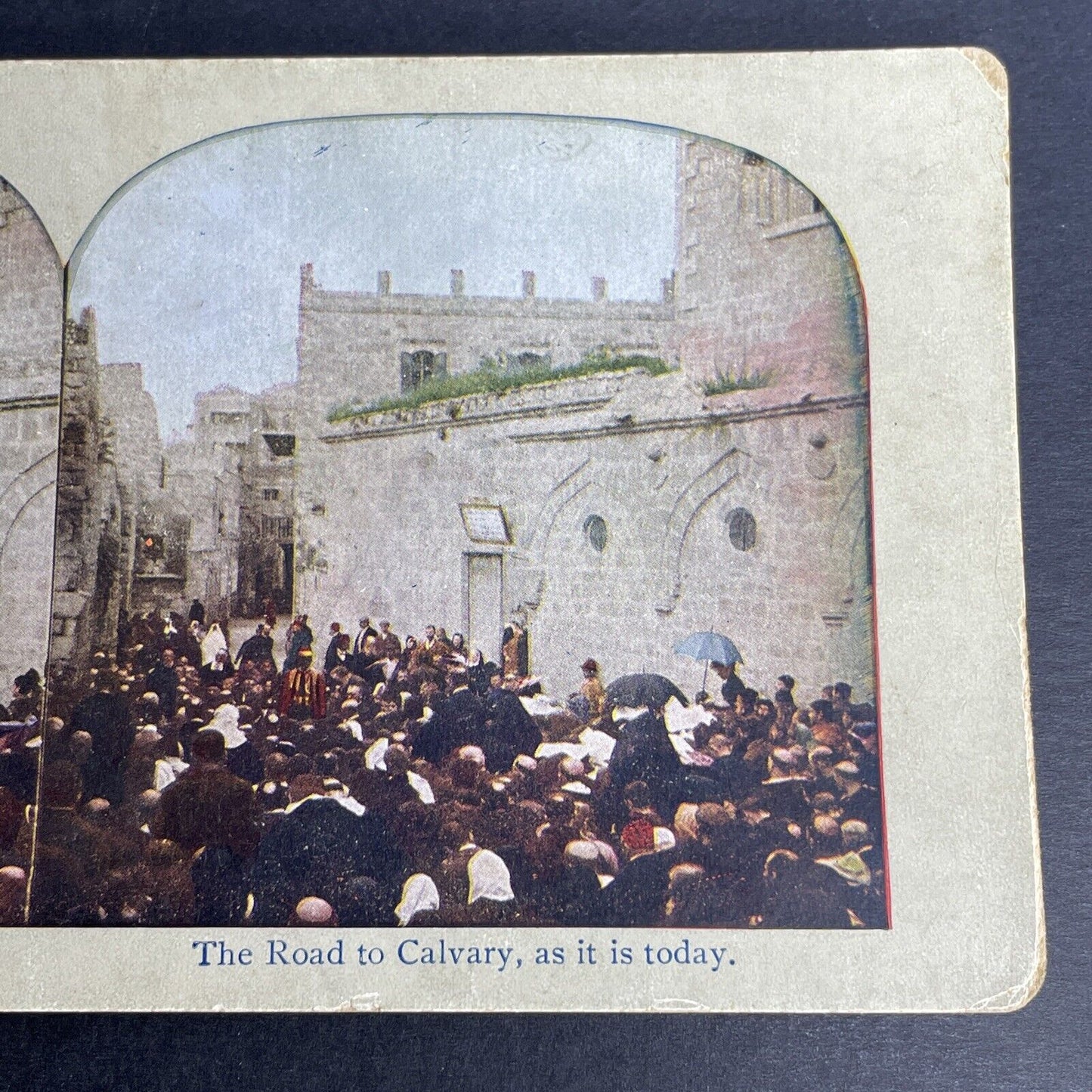 Antique 1902 Pilgrims On Road To Cavalry Jerusalem Stereoview Photo Card P1058