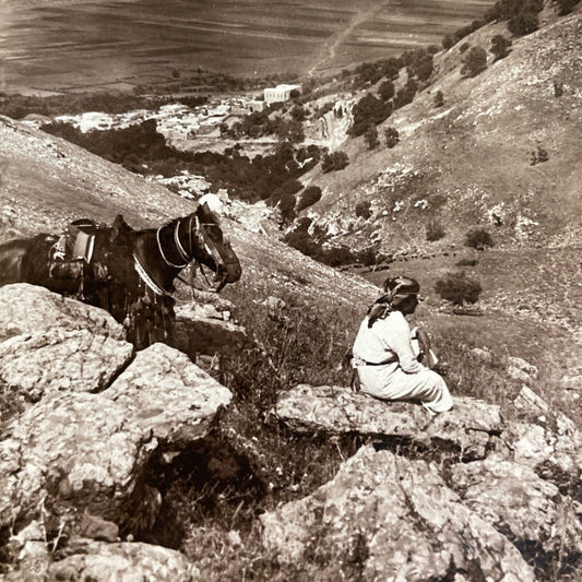 Antique 1901 A Palestinian Horseman Mt Beatitudes Stereoview Photo Card P1329