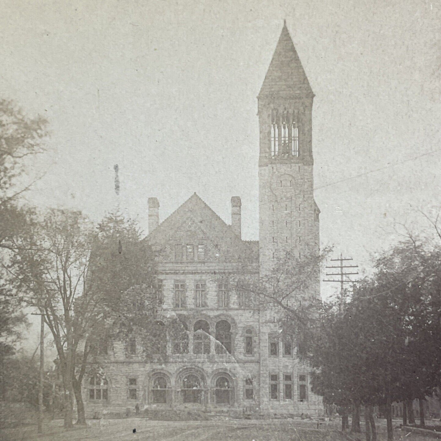 Antique 1883 Albany City Hall Construction Complete Stereoview Photo Card V551