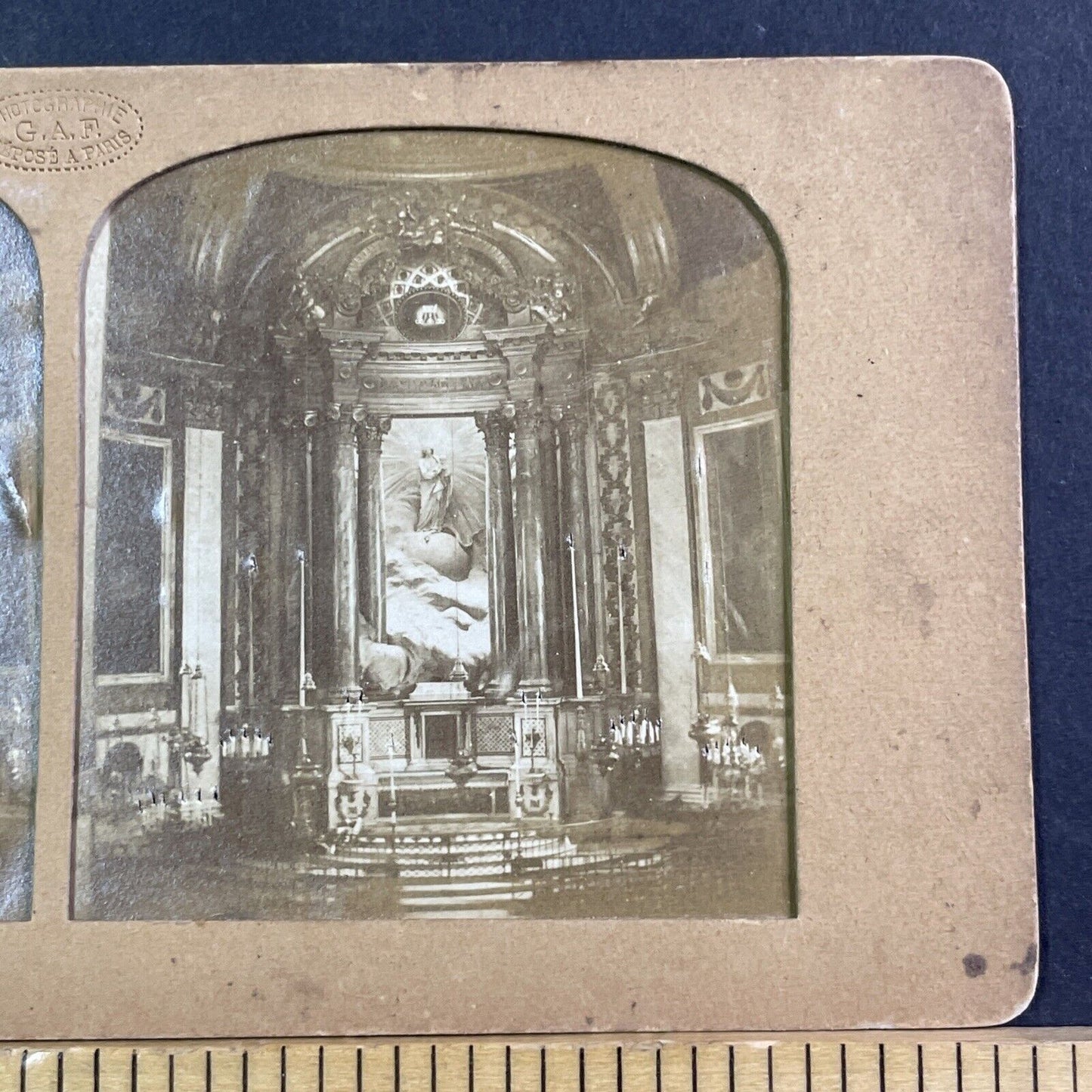 Saint Sulpice Church Paris Stereoview French Tissue Antique c1860s XT2129