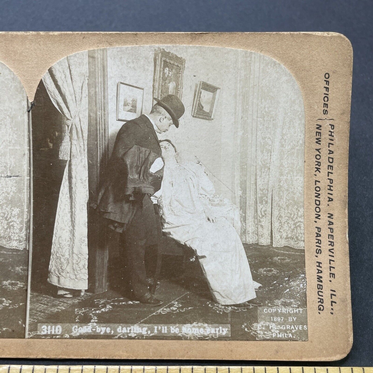 Antique 1897 Man Leaves Wife For The Pub Stereoview Photo Card P2569