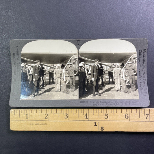 Charles Lindbergh and Spirit of St. Louis Airplane Stereoview Antique 1928 X4243