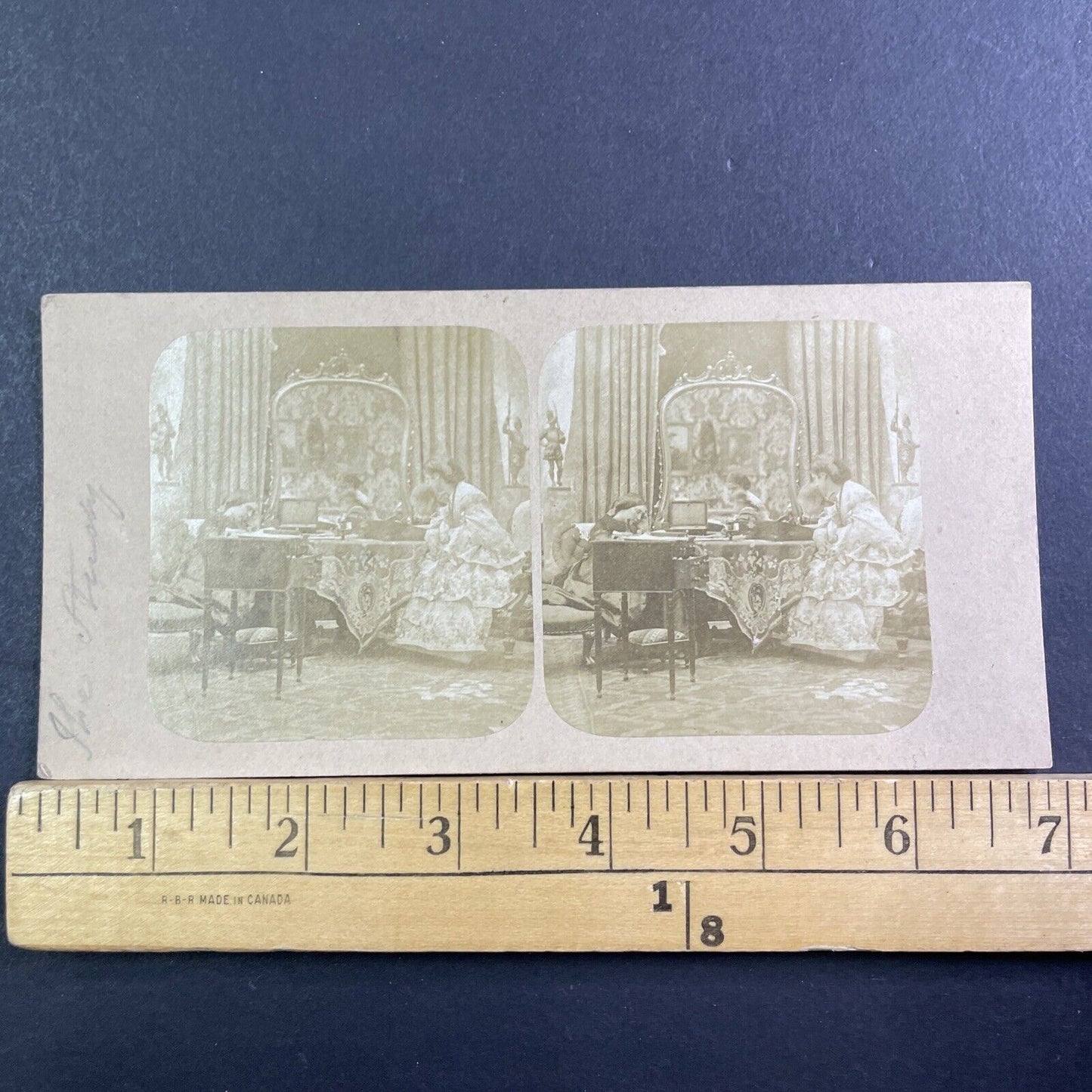 Children Doing Their School Homework Stereoview Antique c1855 X3794