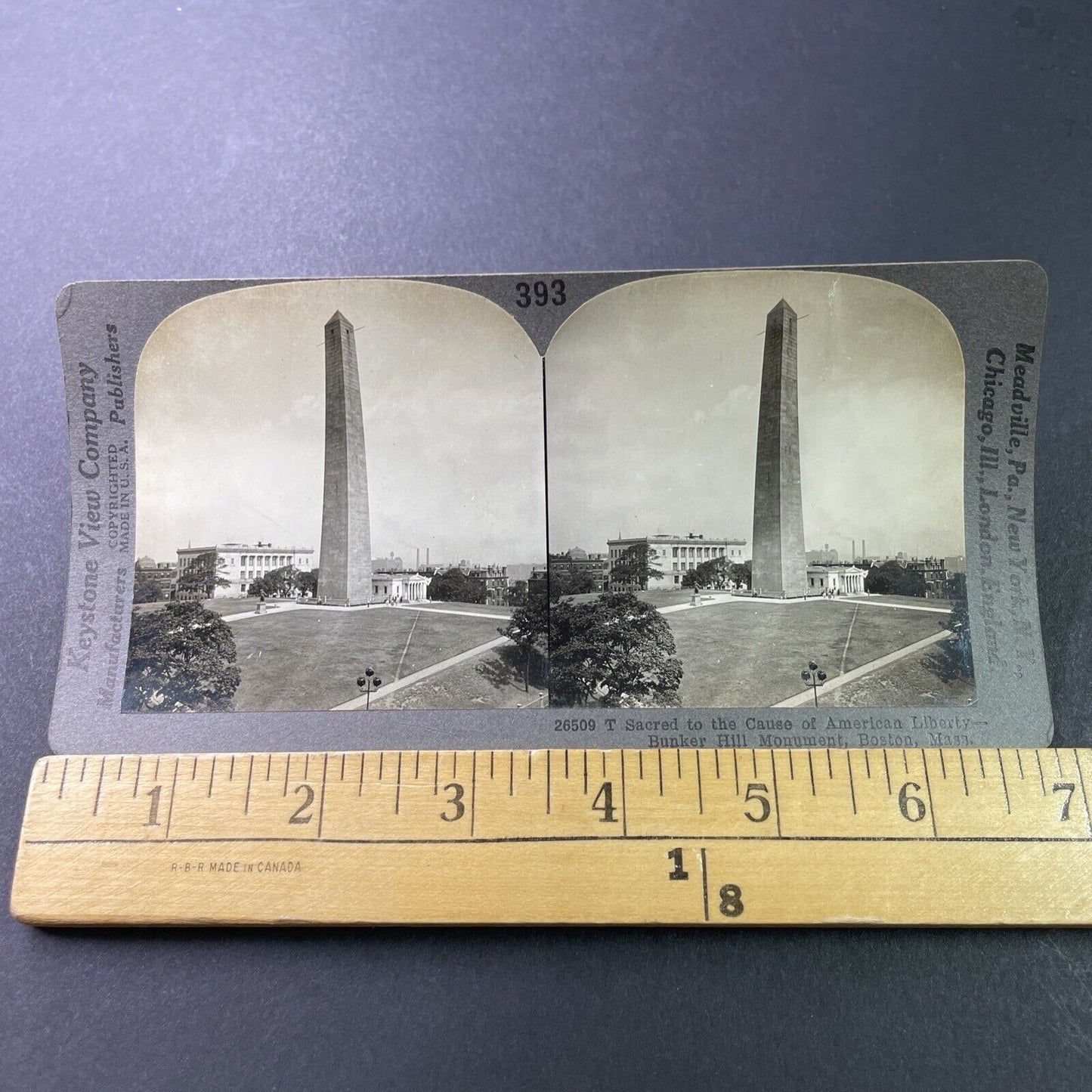 Antique 1910s Bunker Hill Monument Boston Mass Stereoview Photo Card P3289