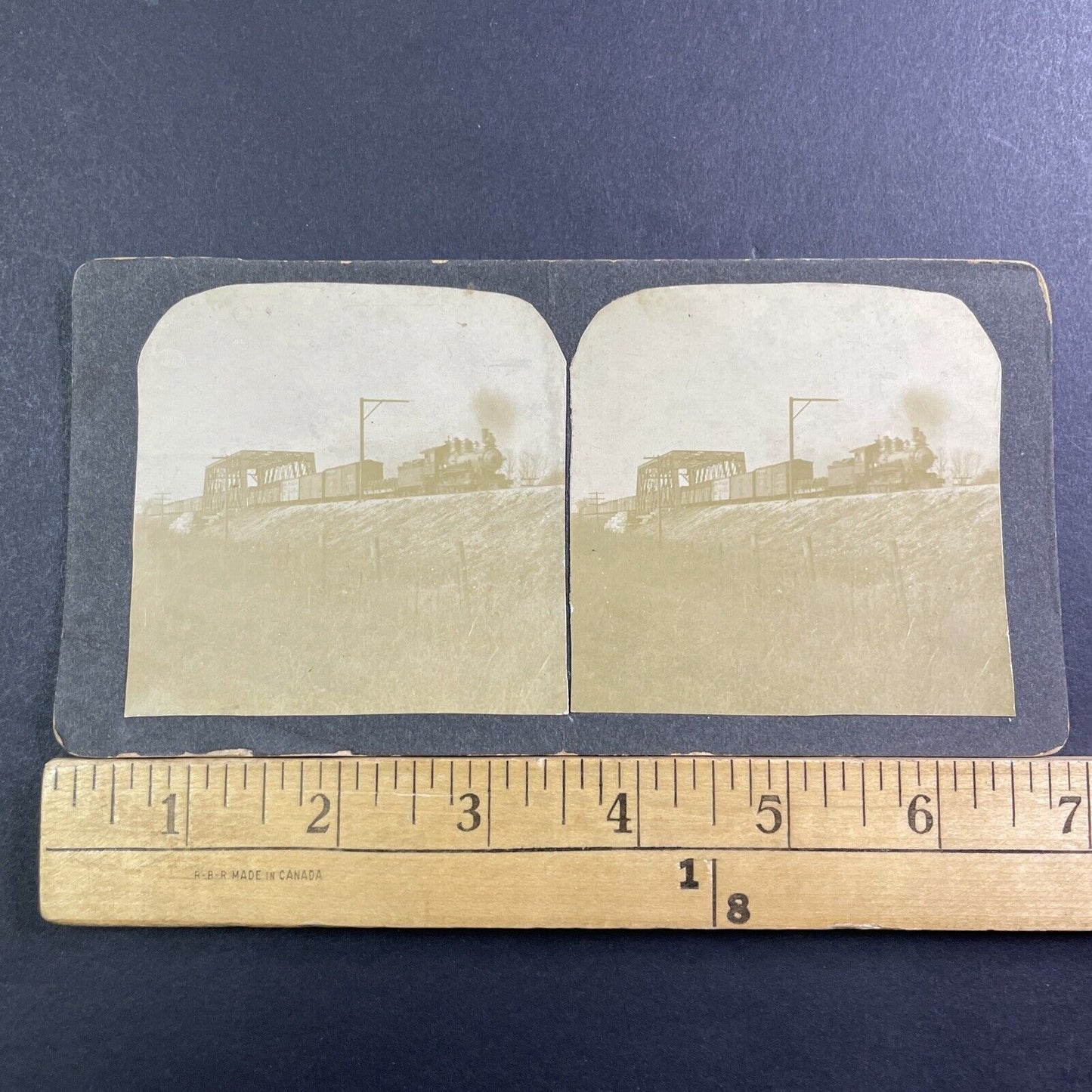 Coal Train Grimsby Station Ontario Stereoview Rail Antique c1905 X1609 CREASE