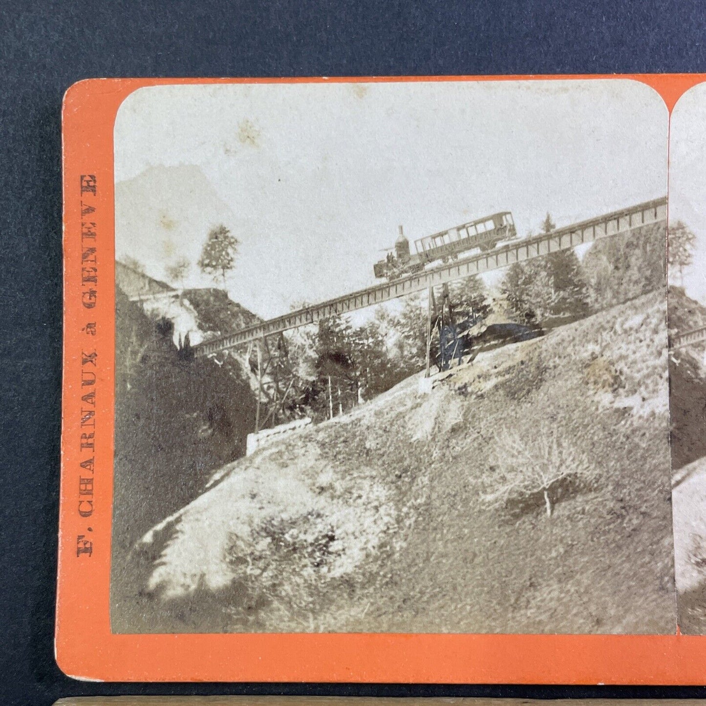 Rigi Mountain Railroad Switzerland Stereoview F. Charnaux Antique c1873 Y130