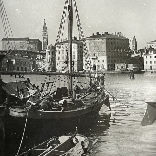 Antique 1880s Piran Slovenia Coastal View Pirano Stereoview Photo Card P977