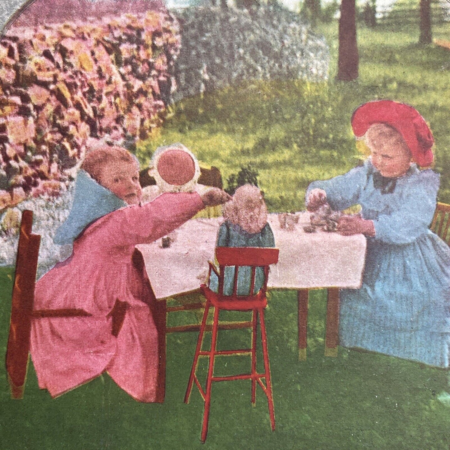 Antique 1898 Children Having A Tea Party With Toys Stereoview Photo Card P1216