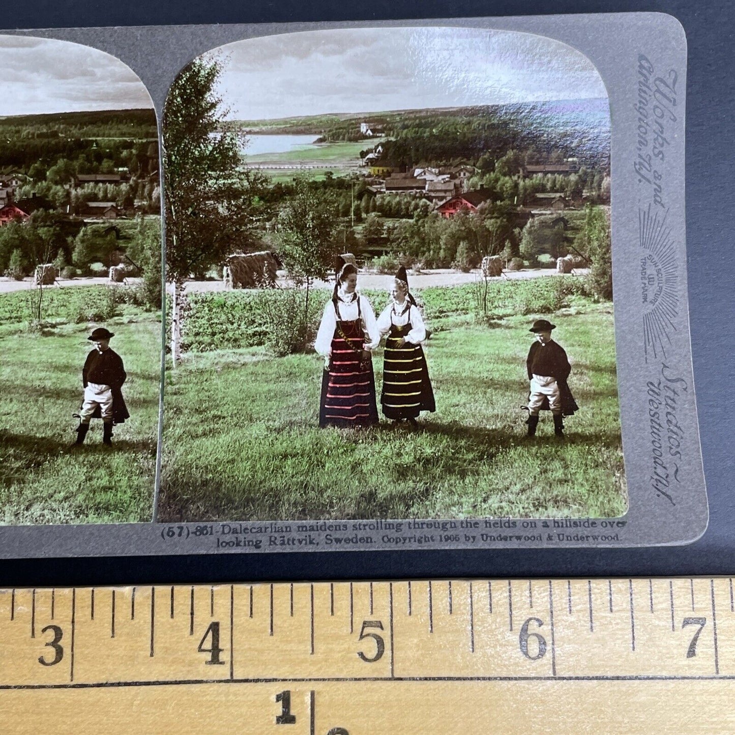 Antique 1906 Traditional Women Rattvik Sweden Stereoview Photo Card PC819