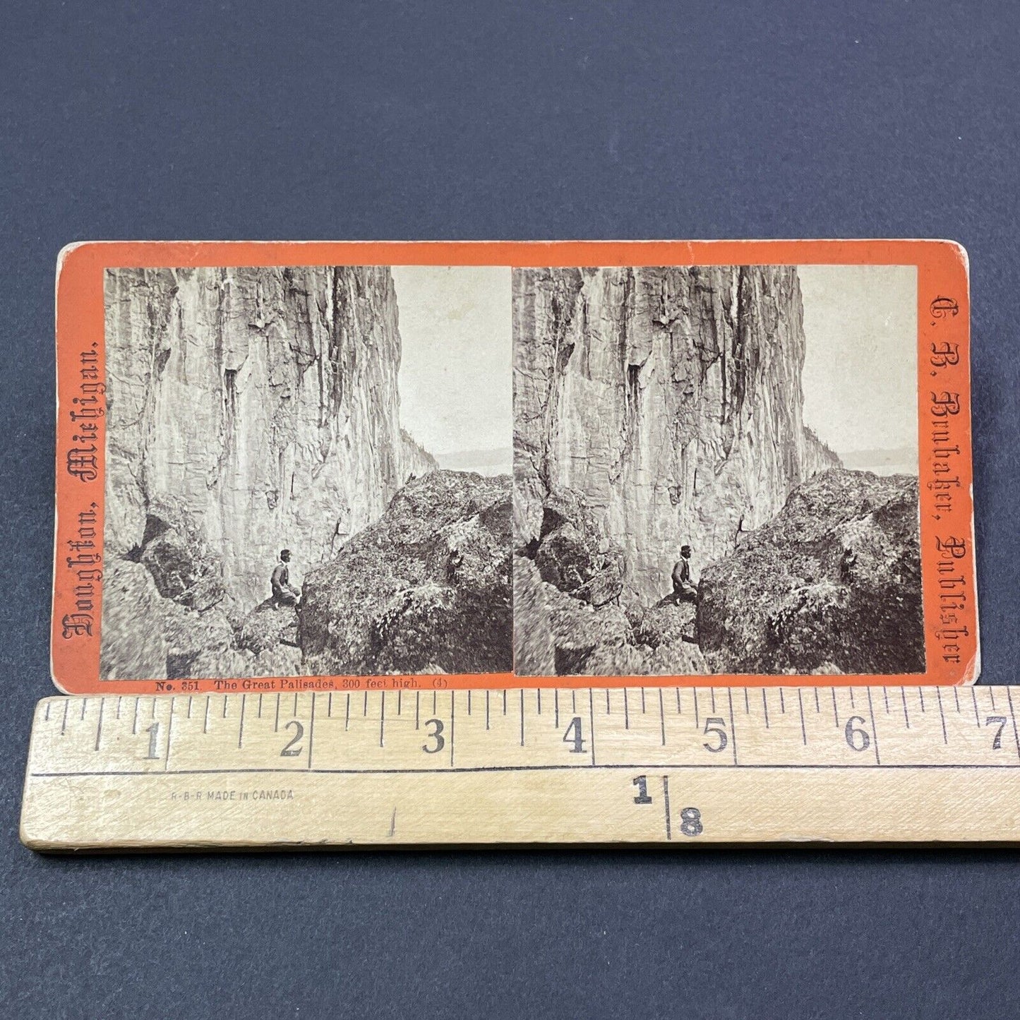 Antique 1860s Climber At Palisade Head Minnesota Stereoview Photo Card V1981