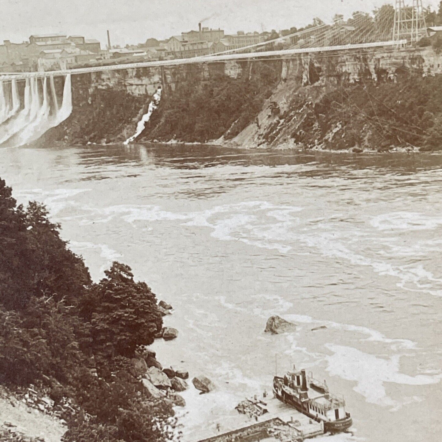 New York Power Plant Facility and Maid of the Mist Boat Stereoview c1886 Y2139