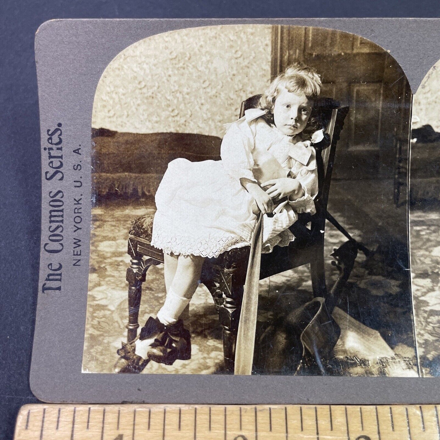 Antique 1900 Young Girl Practices Acoustic Guitar Stereoview Photo Card P3357