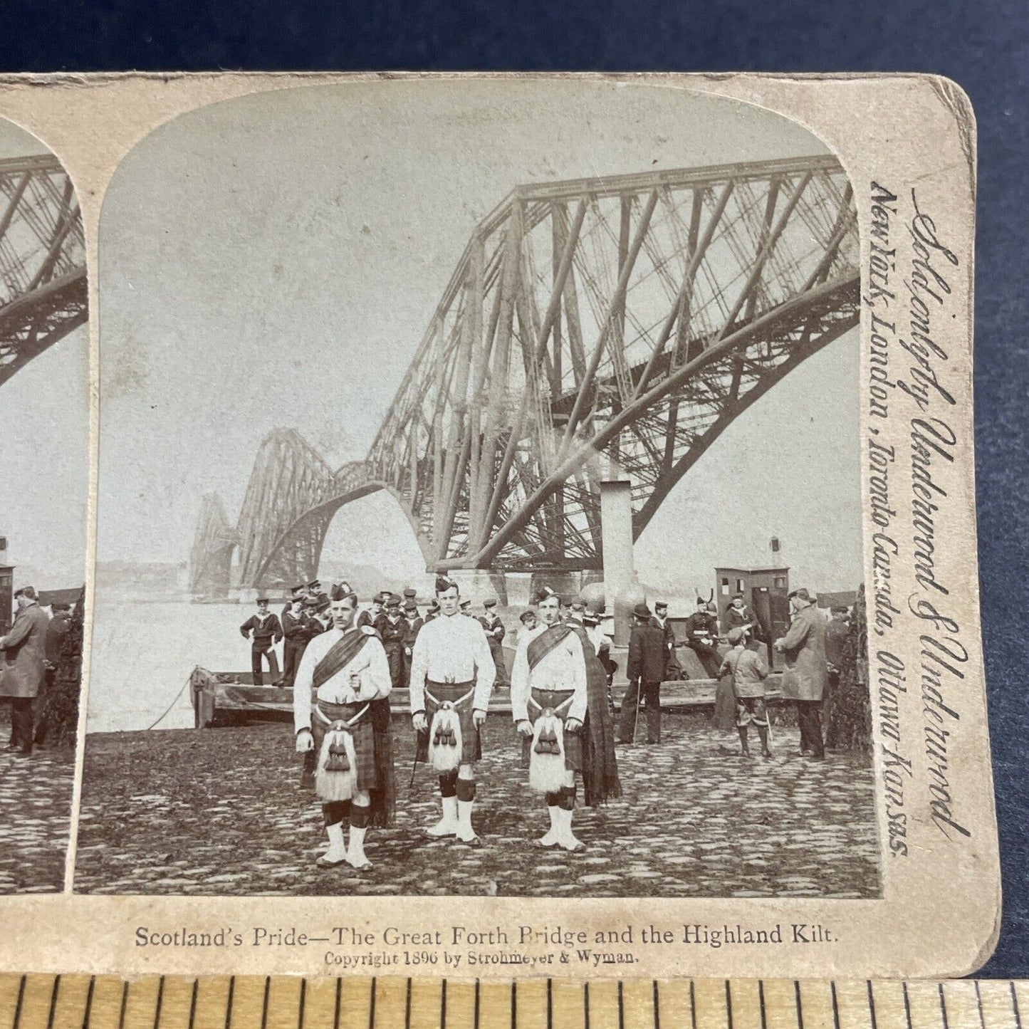 Antique 1896 Scottish Highlanders & Navy Sailors Stereoview Photo Card P5580