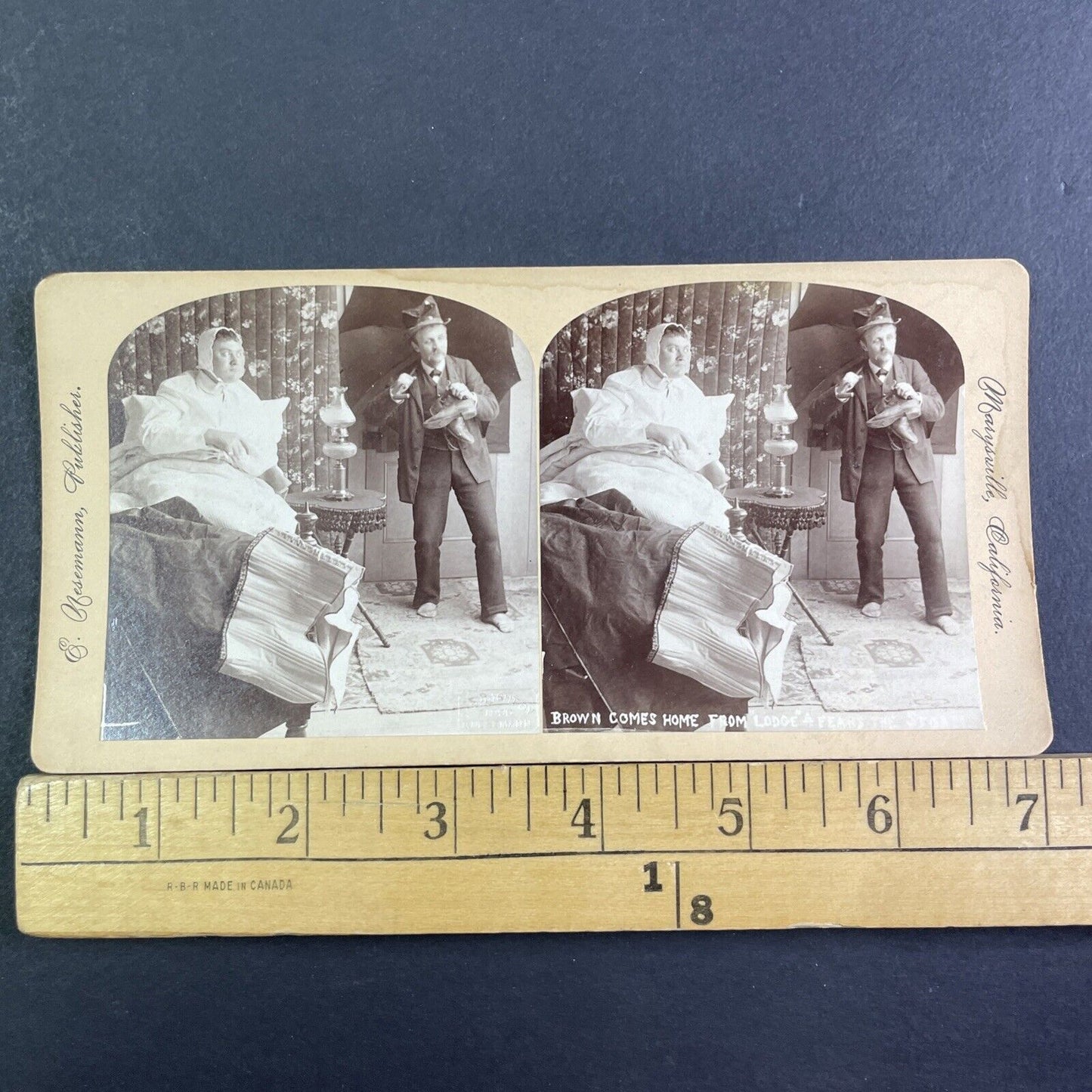 Angry Man Awaits Drunk Husband Stereoview Enno Nesemann Antique c1890 X4131