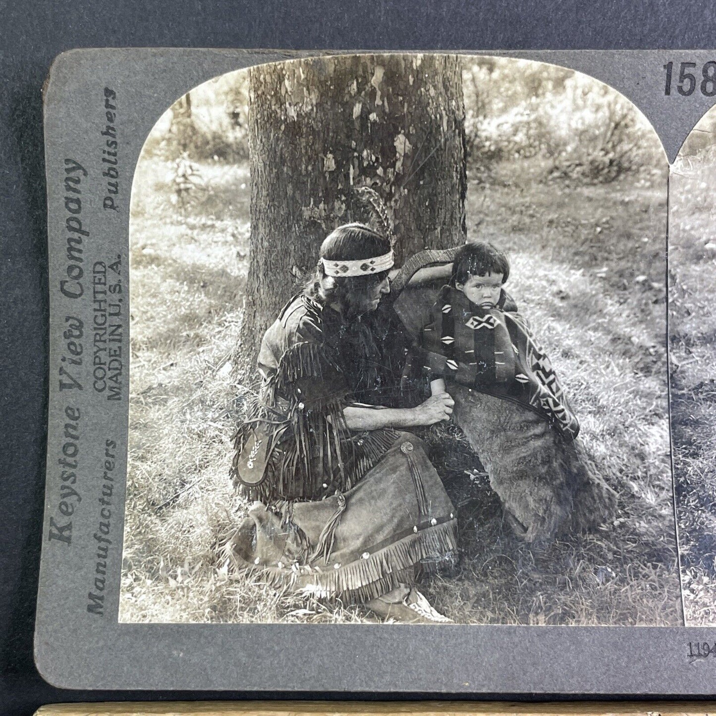 Native American Indian Mother and Child Stereoview Northern Michigan c1899 Y1220