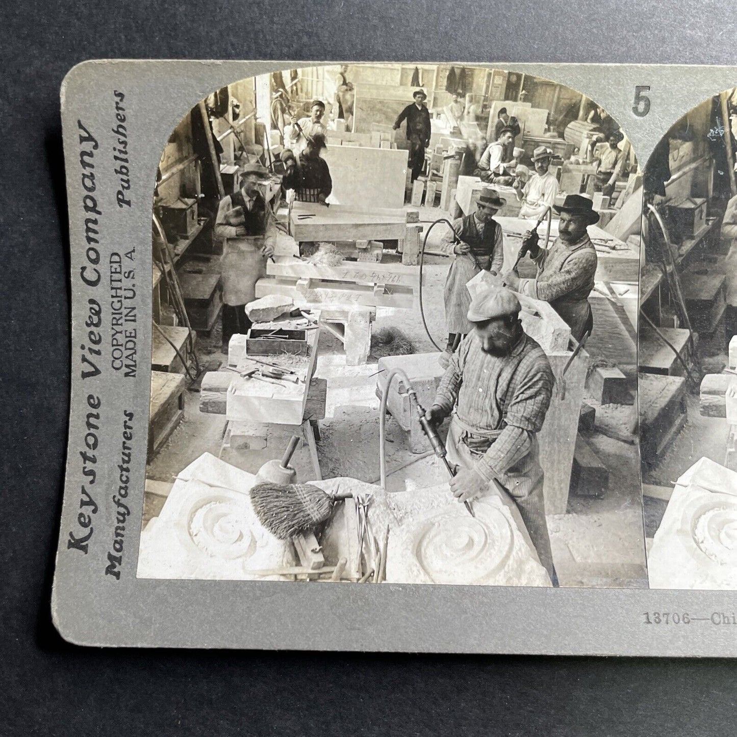 Antique 1912 Stone Masons Work In Proctor Vermont Stereoview Photo Card P1517