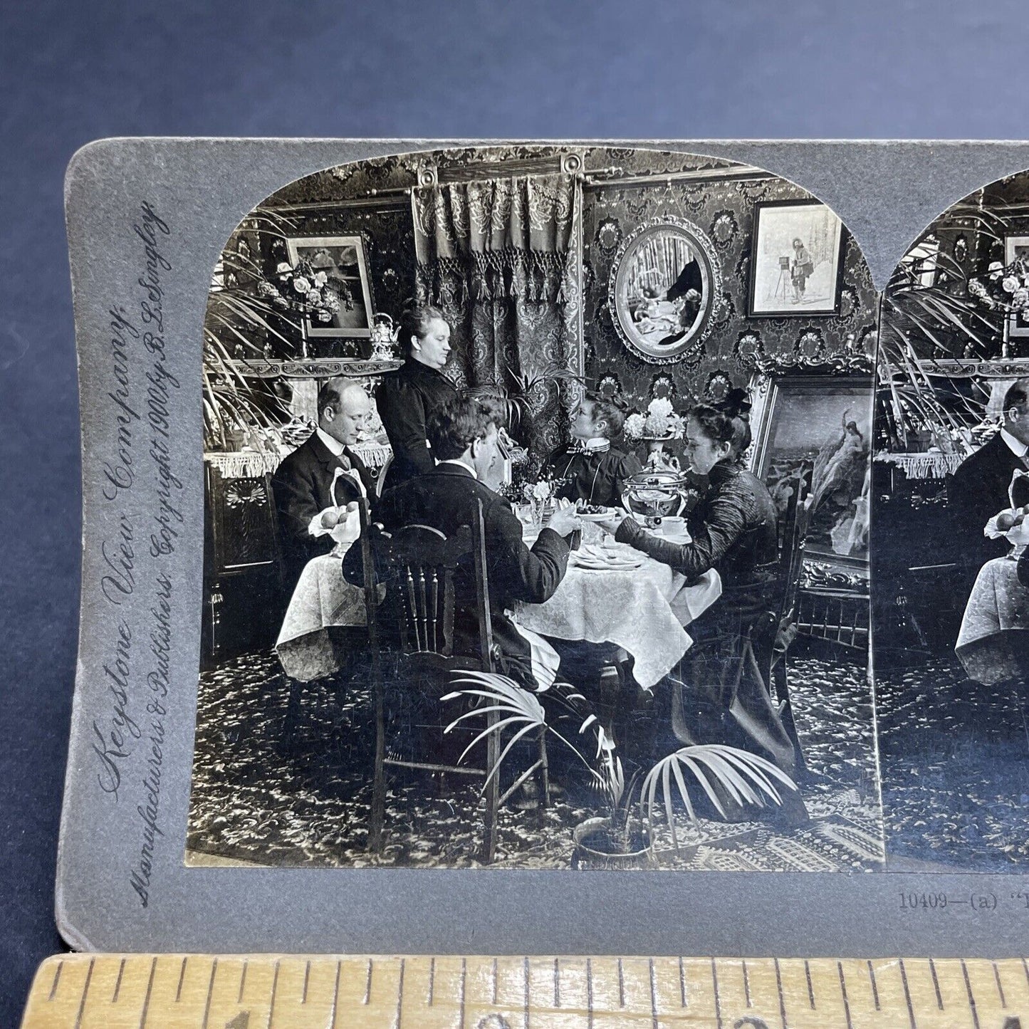 Antique 1900 A Casual Dinner At Turn Of The Century Stereoview Photo Card P1993