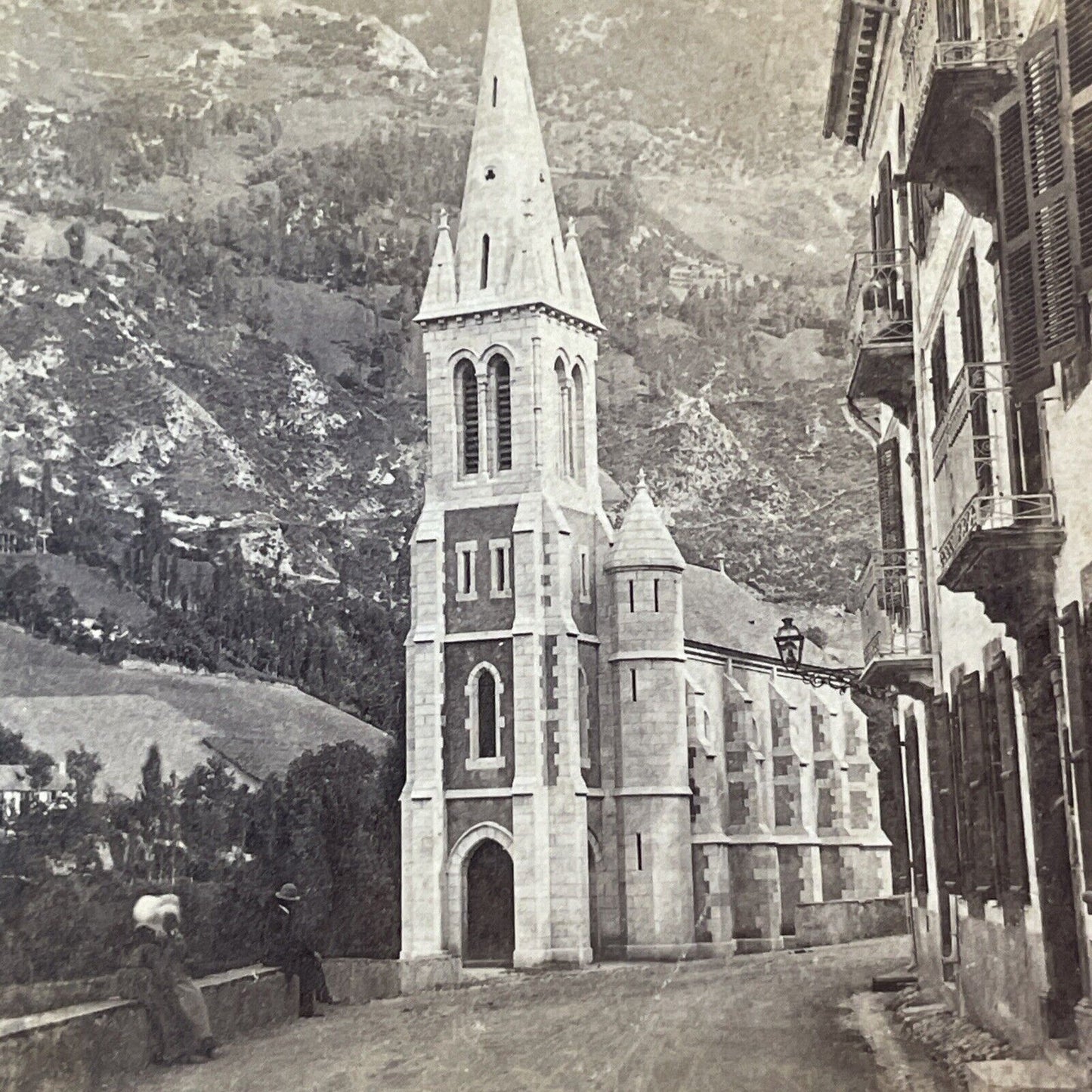 Luz-Saint-Sauveur Church France Stereoview Ernest Lamy Antique c1870 X3743