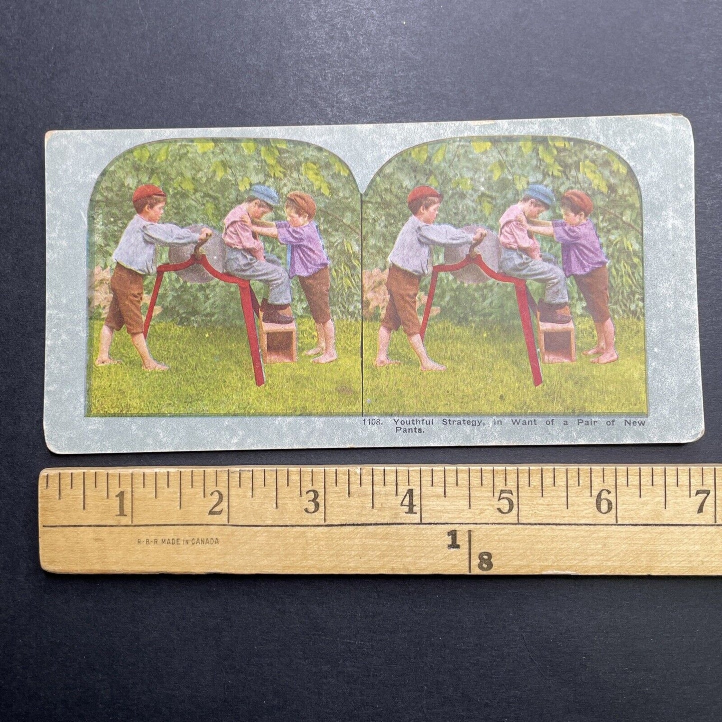 Antique 1892 Boys Ruining A Pair Of Pants Stereoview Photo Card P1234