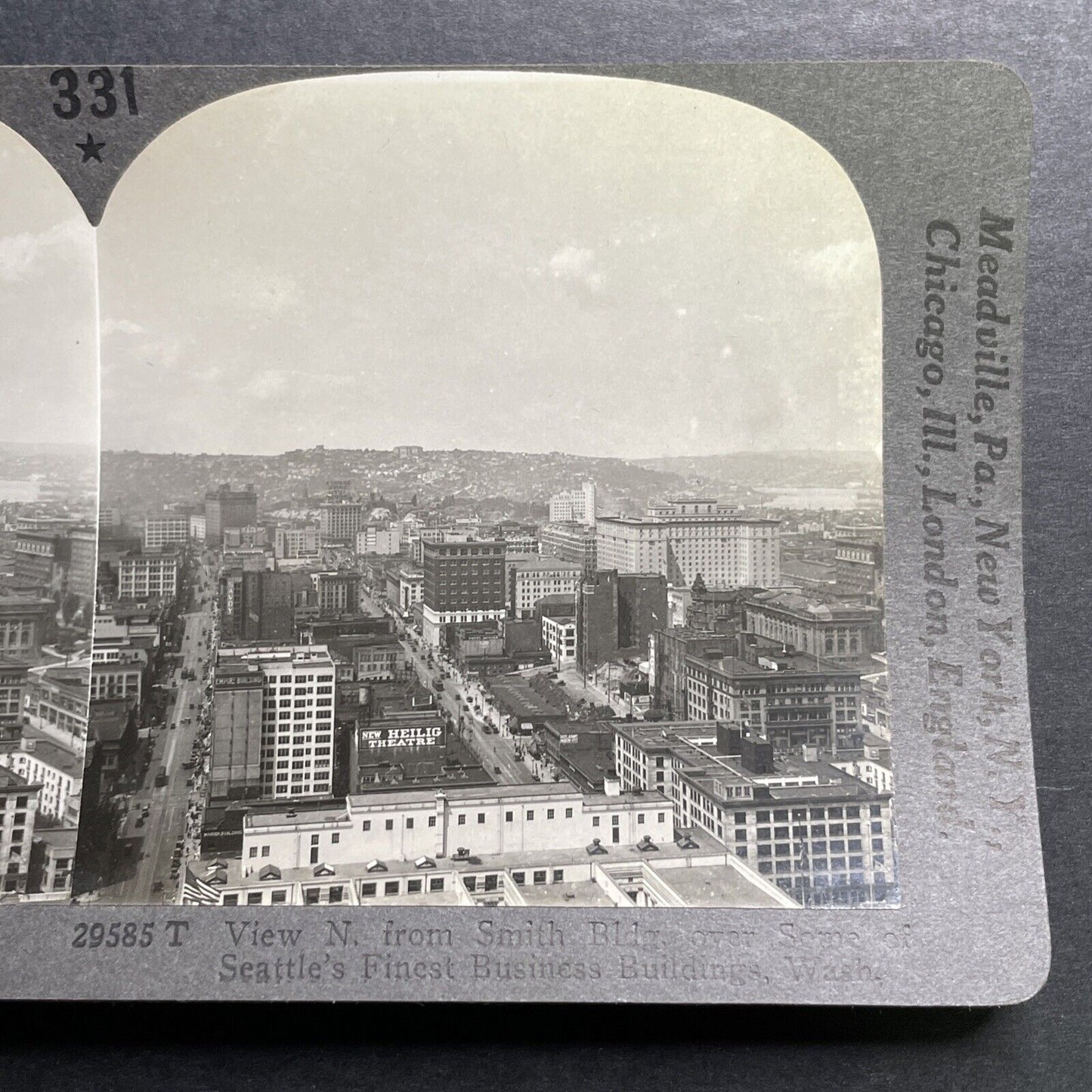 Antique 1930 View Of Seattle Washington Downtown Stereoview Photo Card P1348