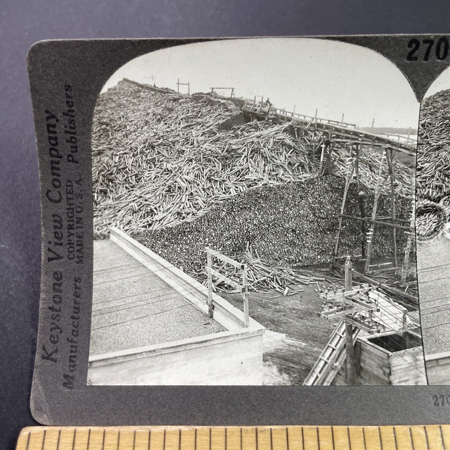 Antique 1910s Logging Camp Thunder Bay Ontario Stereoview Photo Card P3752