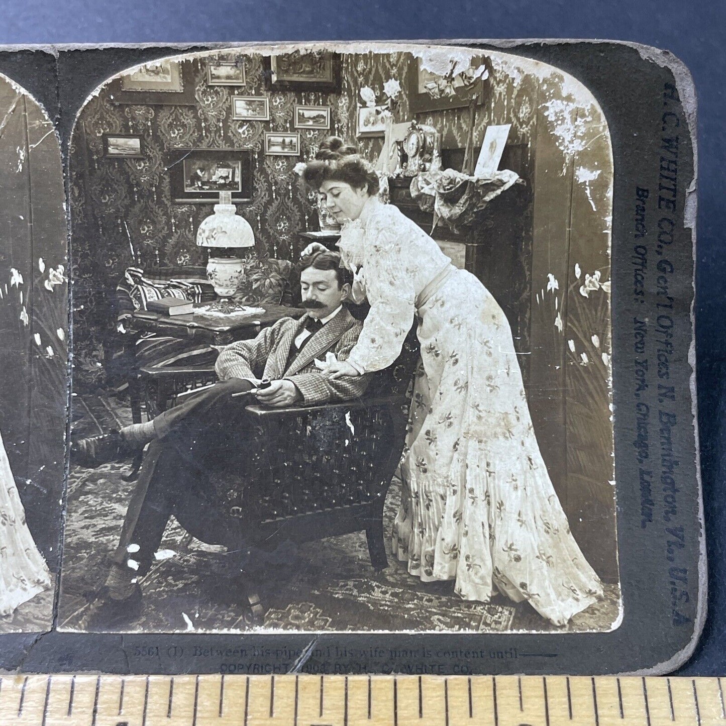 Antique 1903 Husband & Wife Read A Newspaper Stereoview Photo Card P2971
