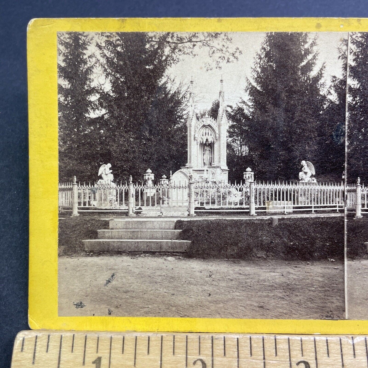 Antique 1870s Charlotte Canda Grave Green-Wood Cemetery Stereoview Card V509