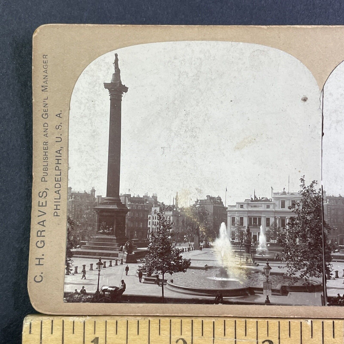 Trafalgar Square London England UK Stereoview CH Graves Antique c1900 X3250